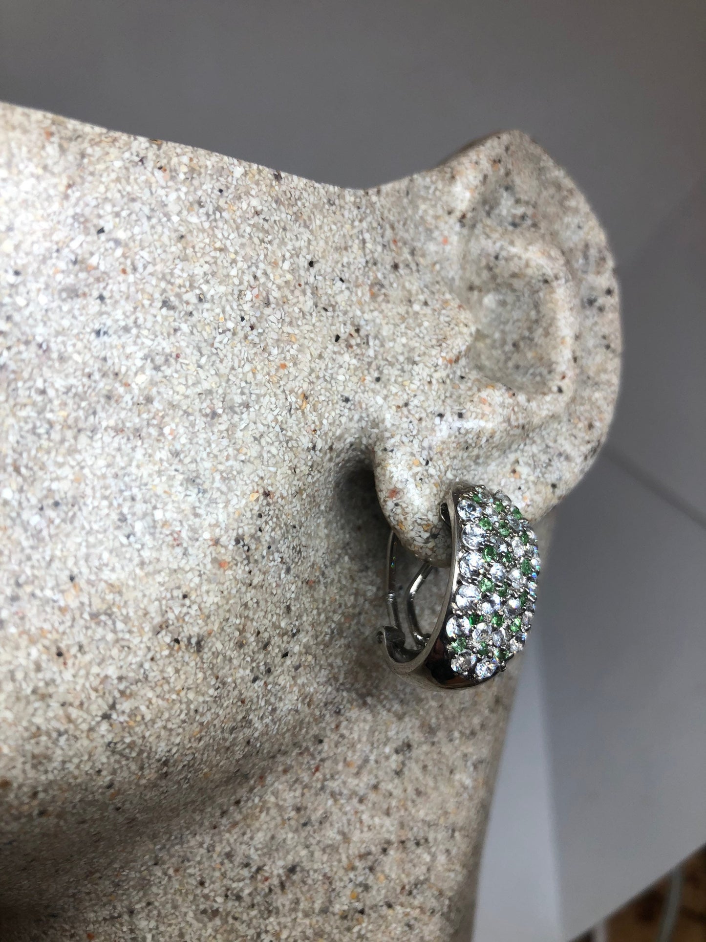 Vintage Handmade 925 Sterling Silver Chrome Diopside White Sapphire Earrings