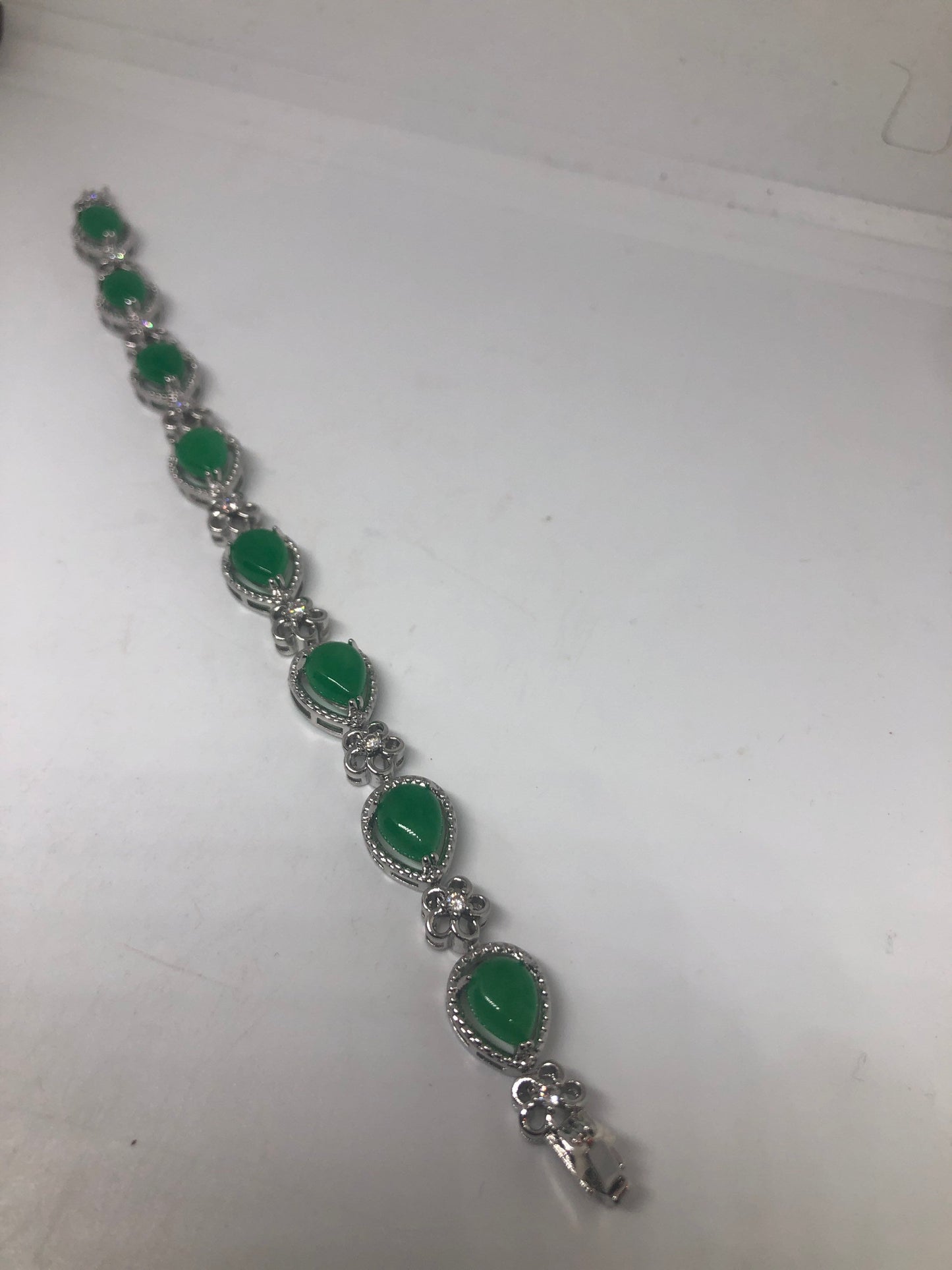 Vintage Green Jade Bracelet Silver White Bronze