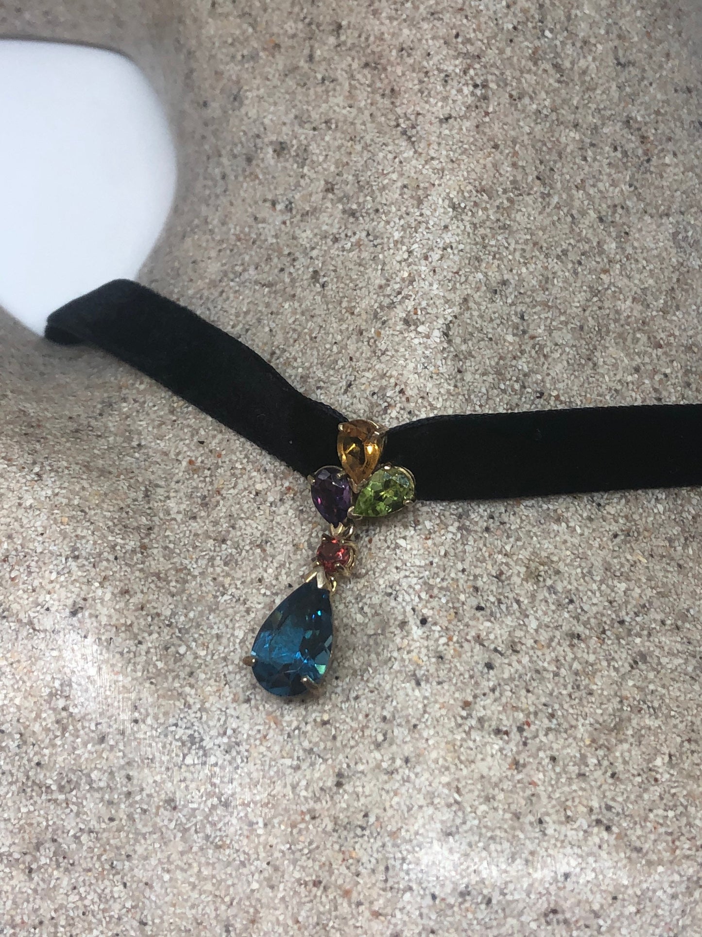 Vintage 925 Sterling Silver London Blue Topaz Mixed Gemstone Pendant