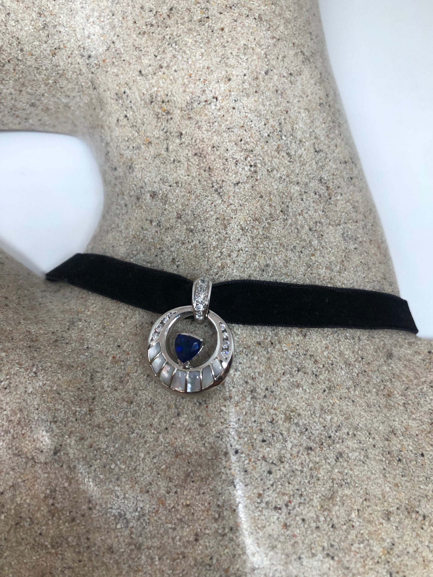 Vintage Blue Iolite Choker Antique 925 Sterling Silver Necklace