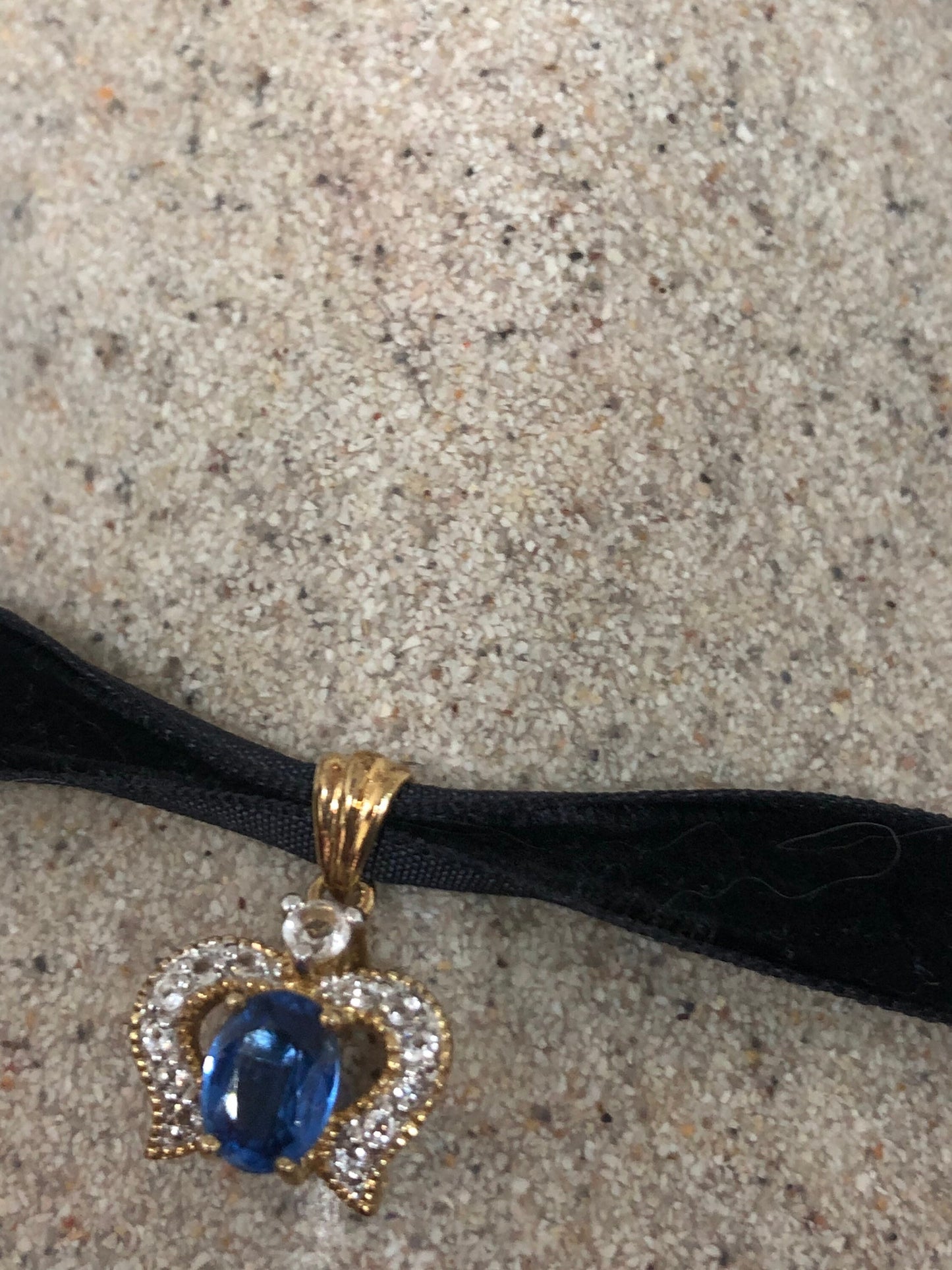 Vintage Blue Iolite Choker Antique Golden 925 Sterling Silver Necklace