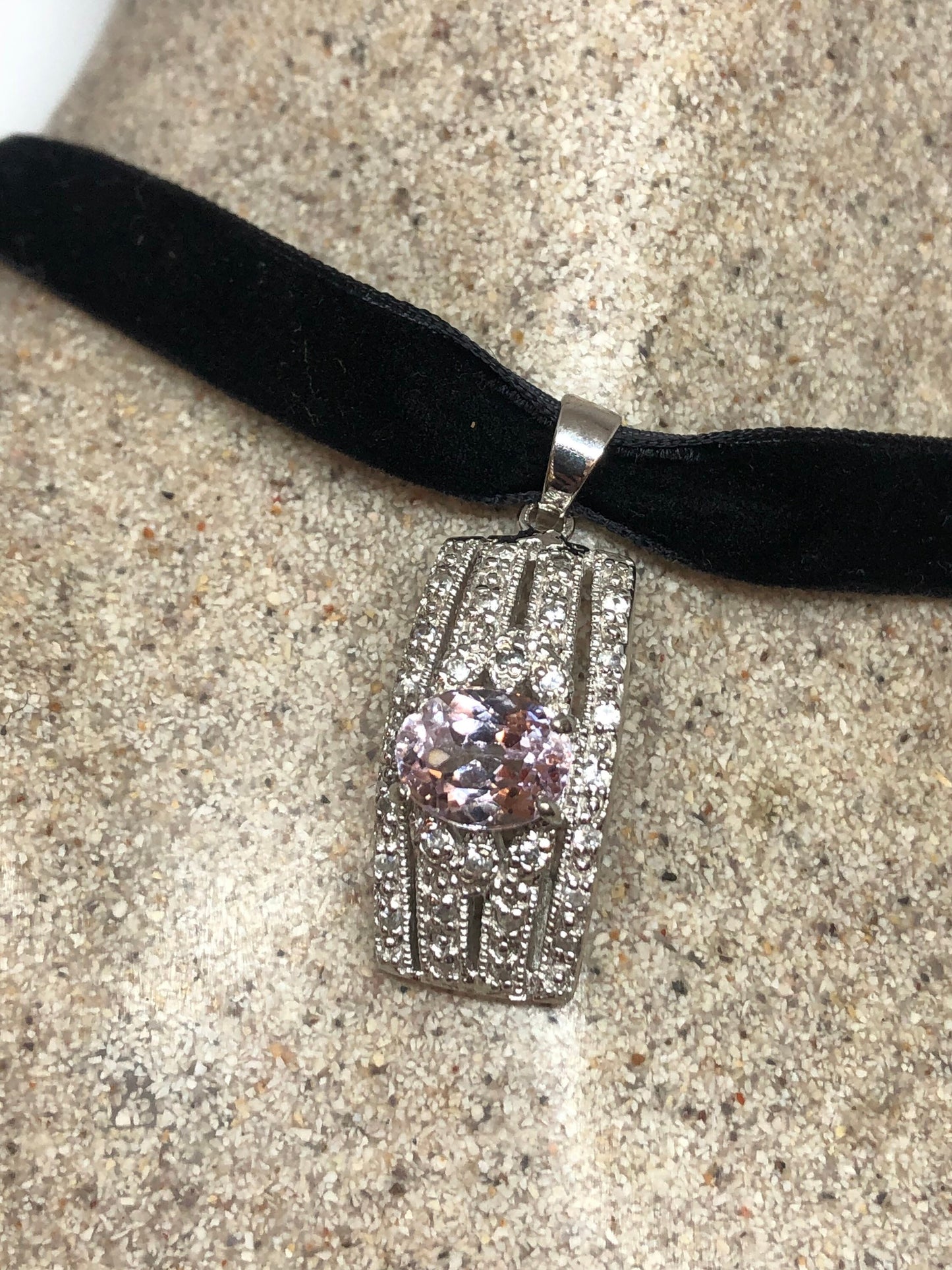 Vintage 925 Sterling Silver Rose Quartz Pendant