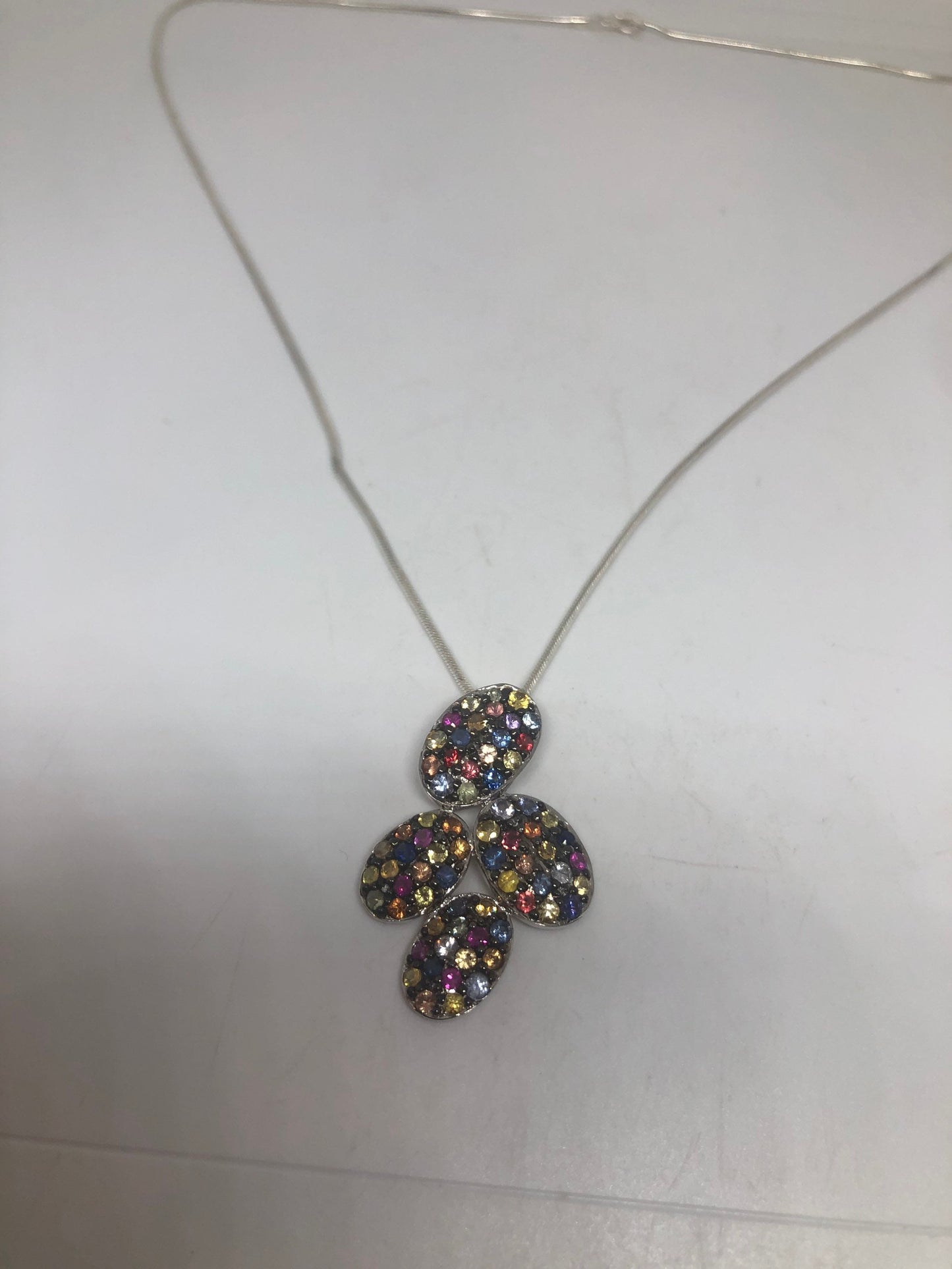 Vintage Tourmaline Choker 925 Sterling Silver Mixed Gemstone Antique Pendant Necklace