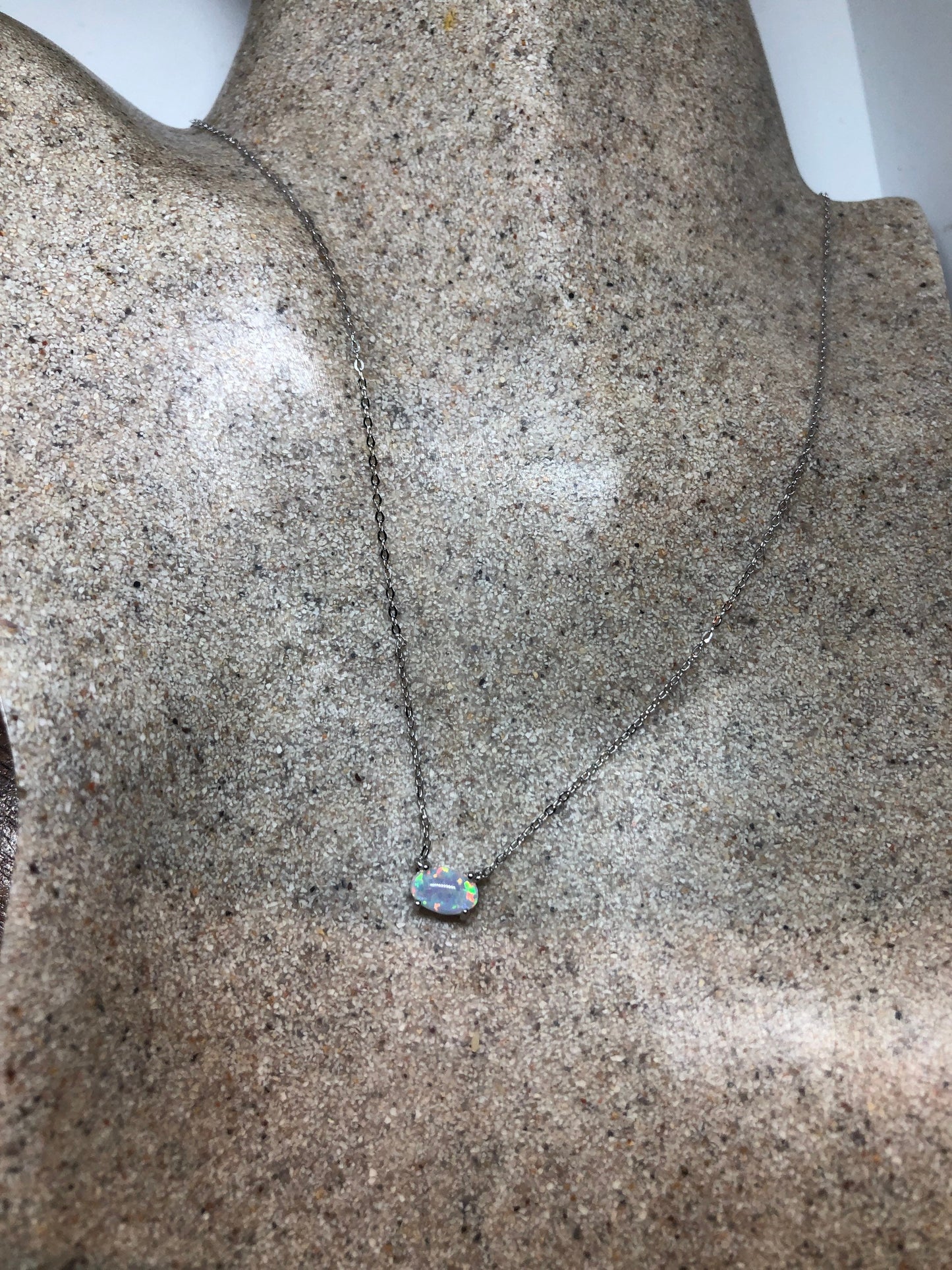 Vintage White Opal Choker 925 Sterling Silver Pendant Necklace Velvet