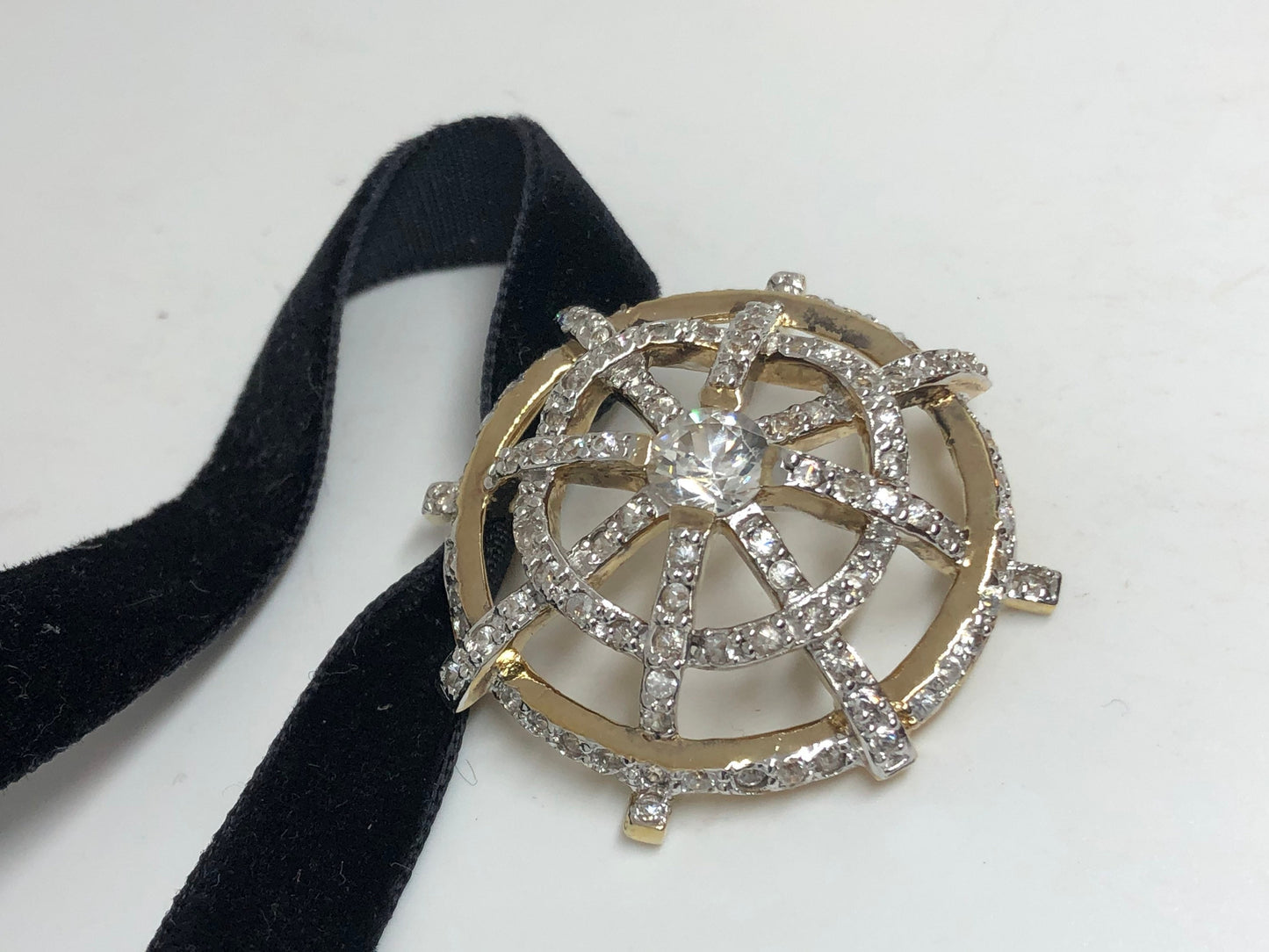 Vintage White Sapphire Choker 925 Sterling Silver Deco Pendant Necklace