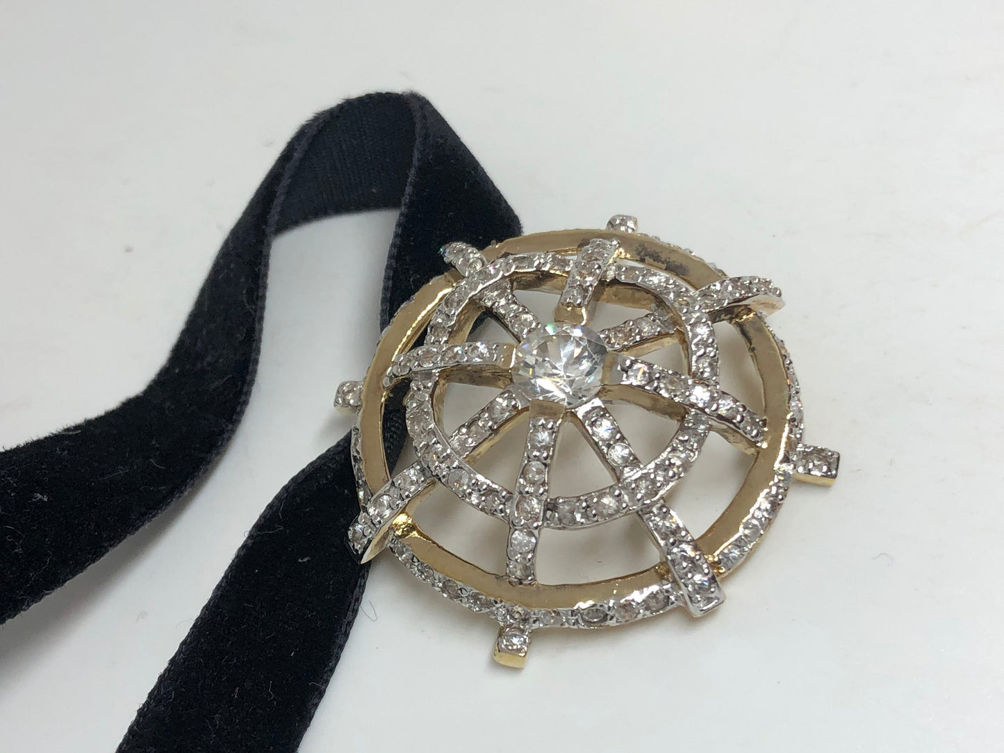 Vintage White Sapphire Choker 925 Sterling Silver Deco Pendant Necklace