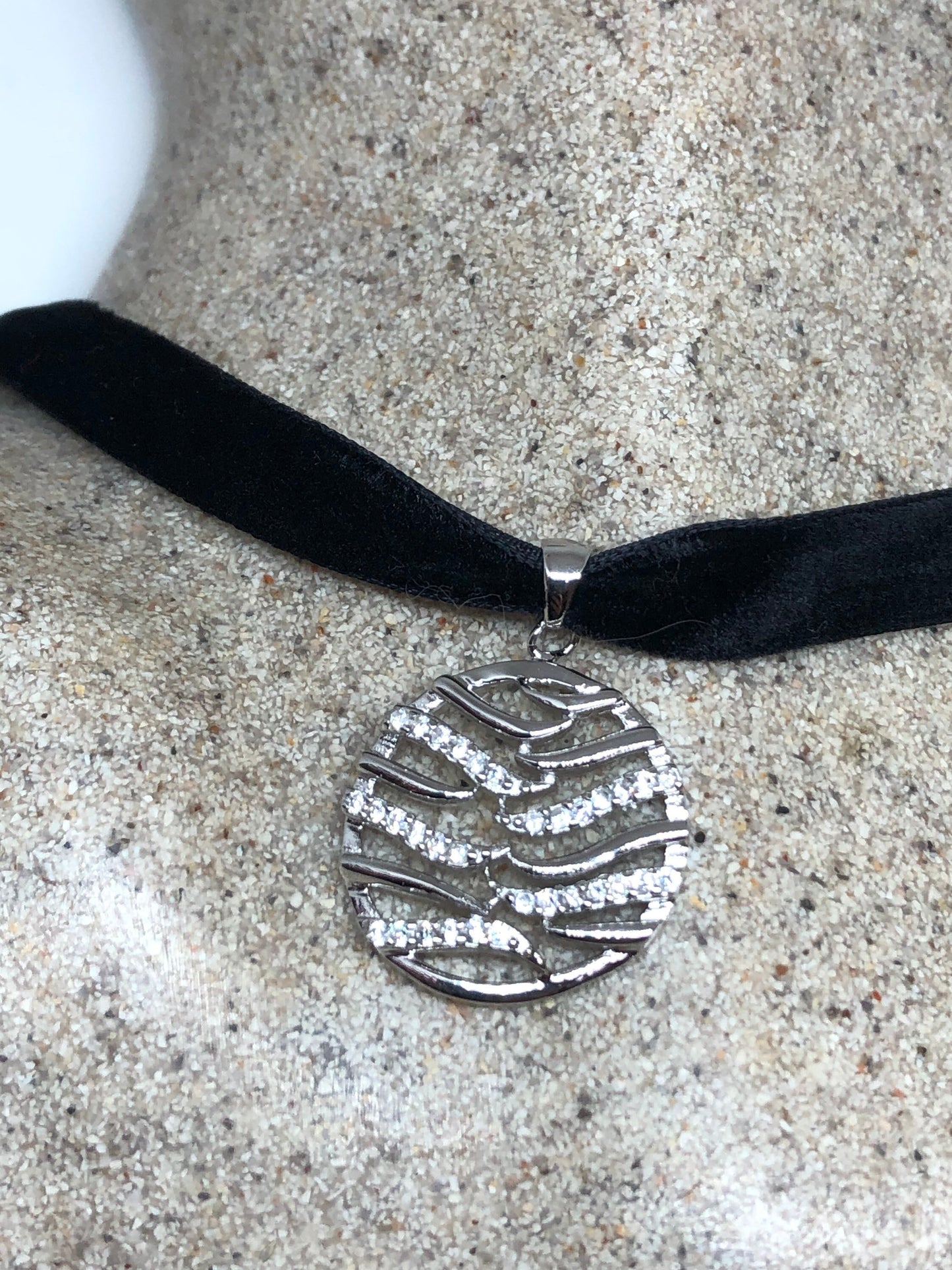 Vintage White Sapphire Choker 925 Sterling Silver Deco Pendant Necklace