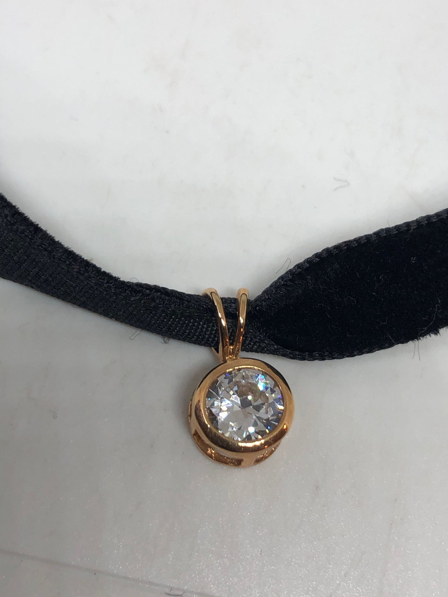 Vintage Cubic Zirconia Choker Gold 925 Sterling Silver Deco Pendant Necklace