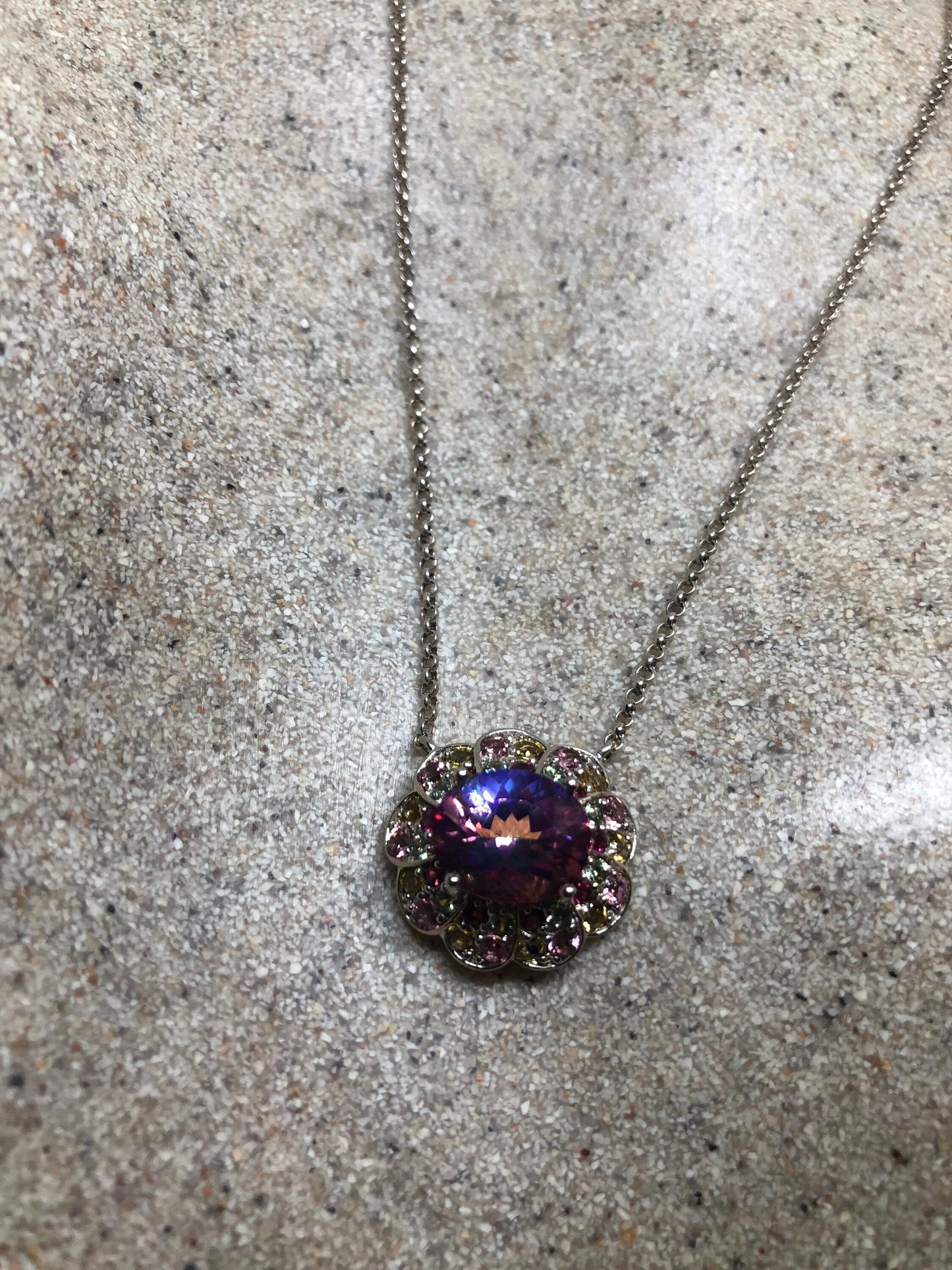 Vintage Handmade 925 Sterling Silver Genuine Pink Mystic Topaz Antique Pendant Necklace