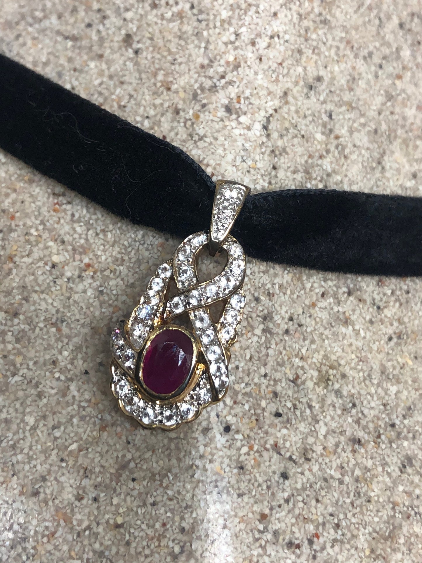 Vintage Handmade 925 Sterling Silver Gold Ruby Pendant