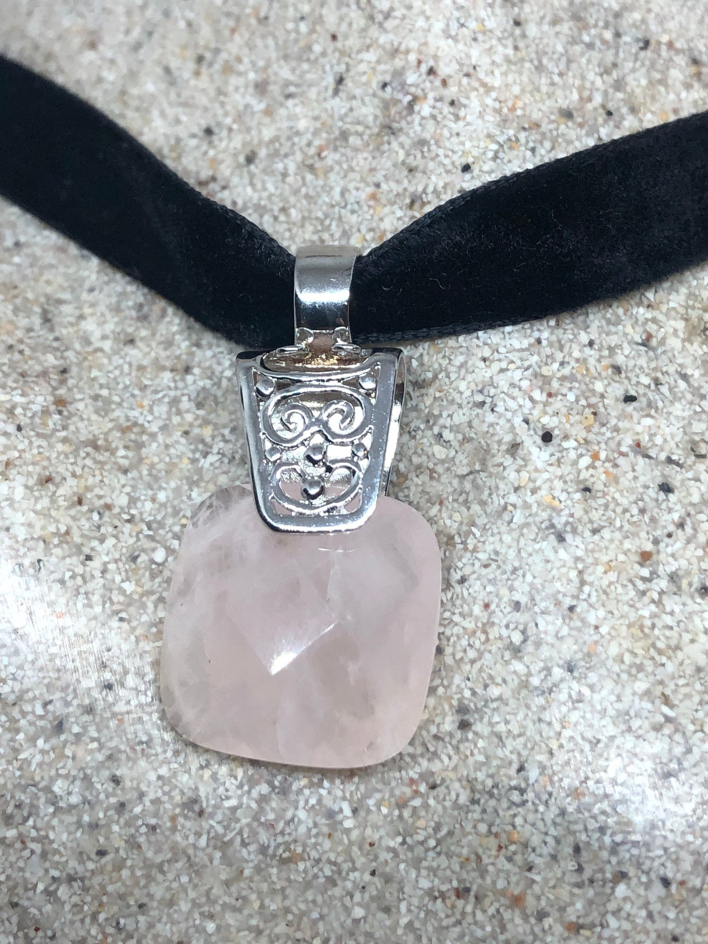 Vintage Handmade 925 Sterling Silver Rose Quartz Pendant