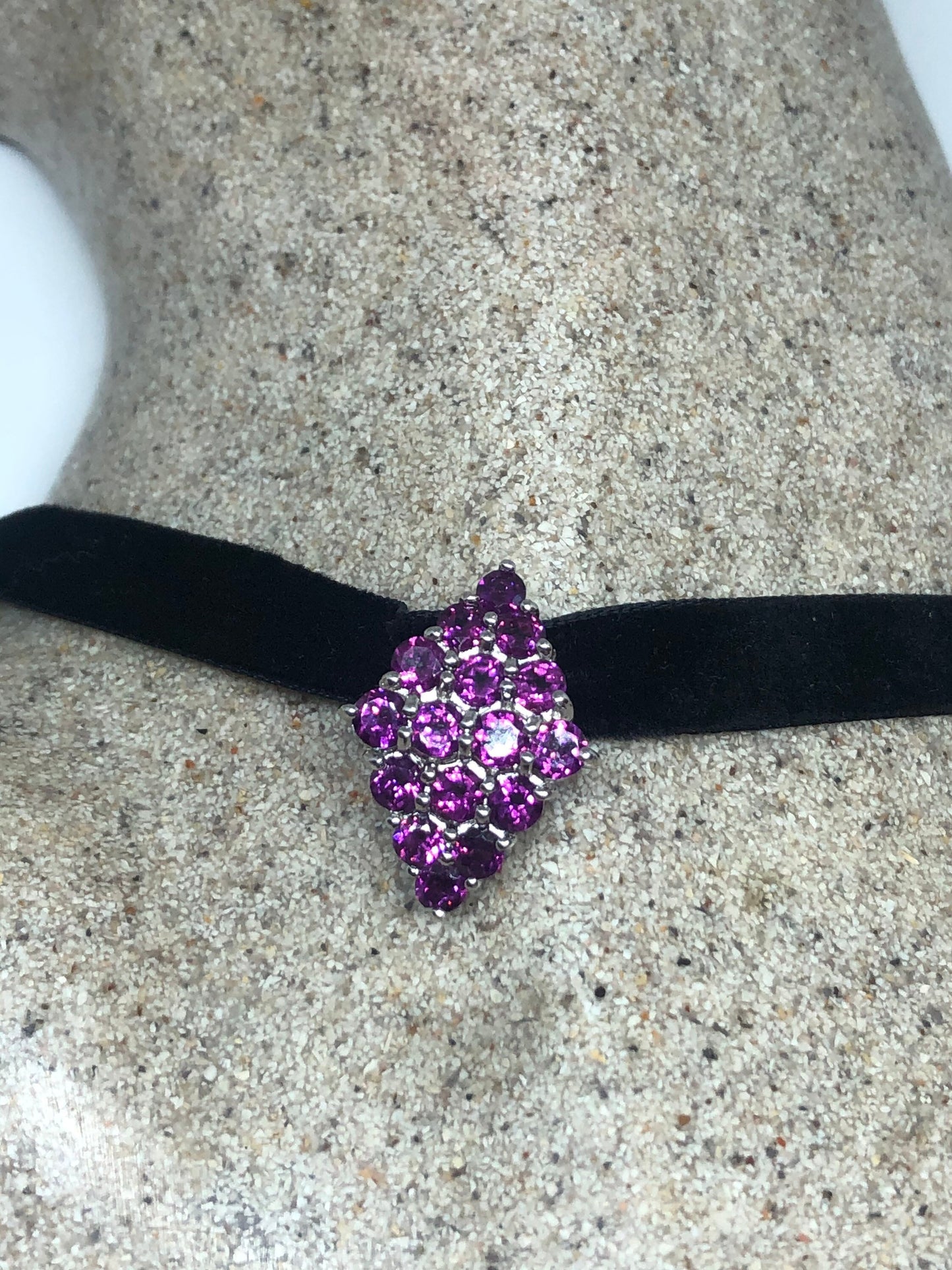 Vintage 925 Sterling Silver Genuine Red Tourmaline Antique Choker Pendant Necklace