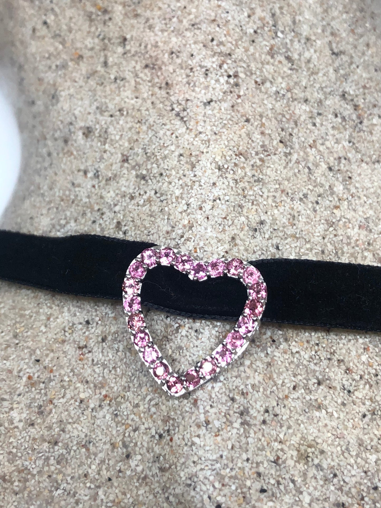 Vintage Handmade 925 Sterling Silver Genuine Pink tourmaline Antique Heart Pendant Necklace