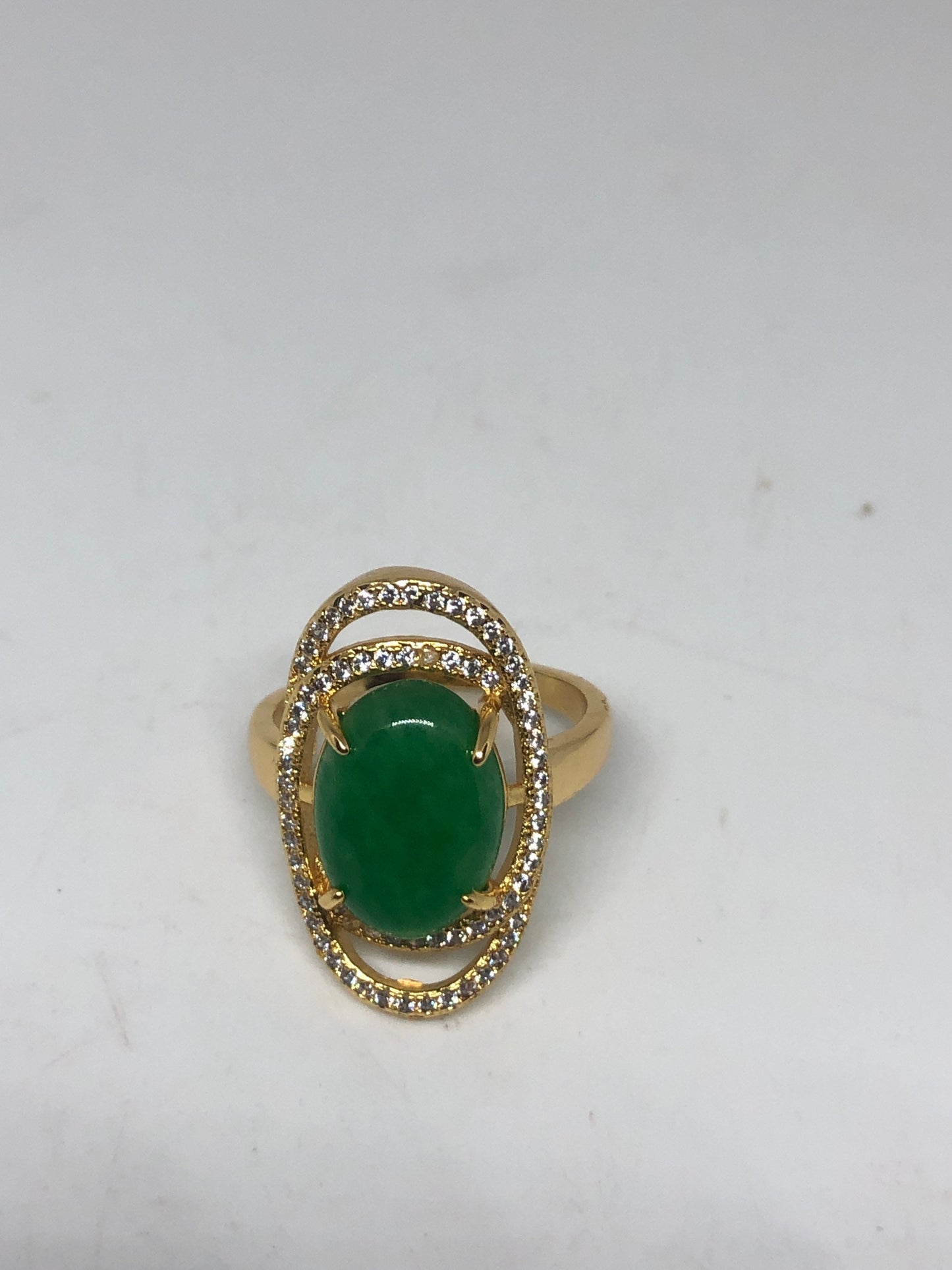 Vintage Lucky Green Nephrite Jade Gold Filled Cocktail Ring