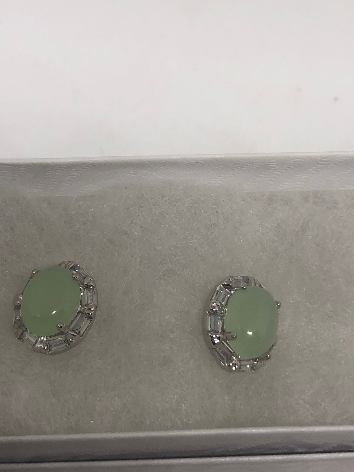 Vintage Green Jade Earrings Stud Button