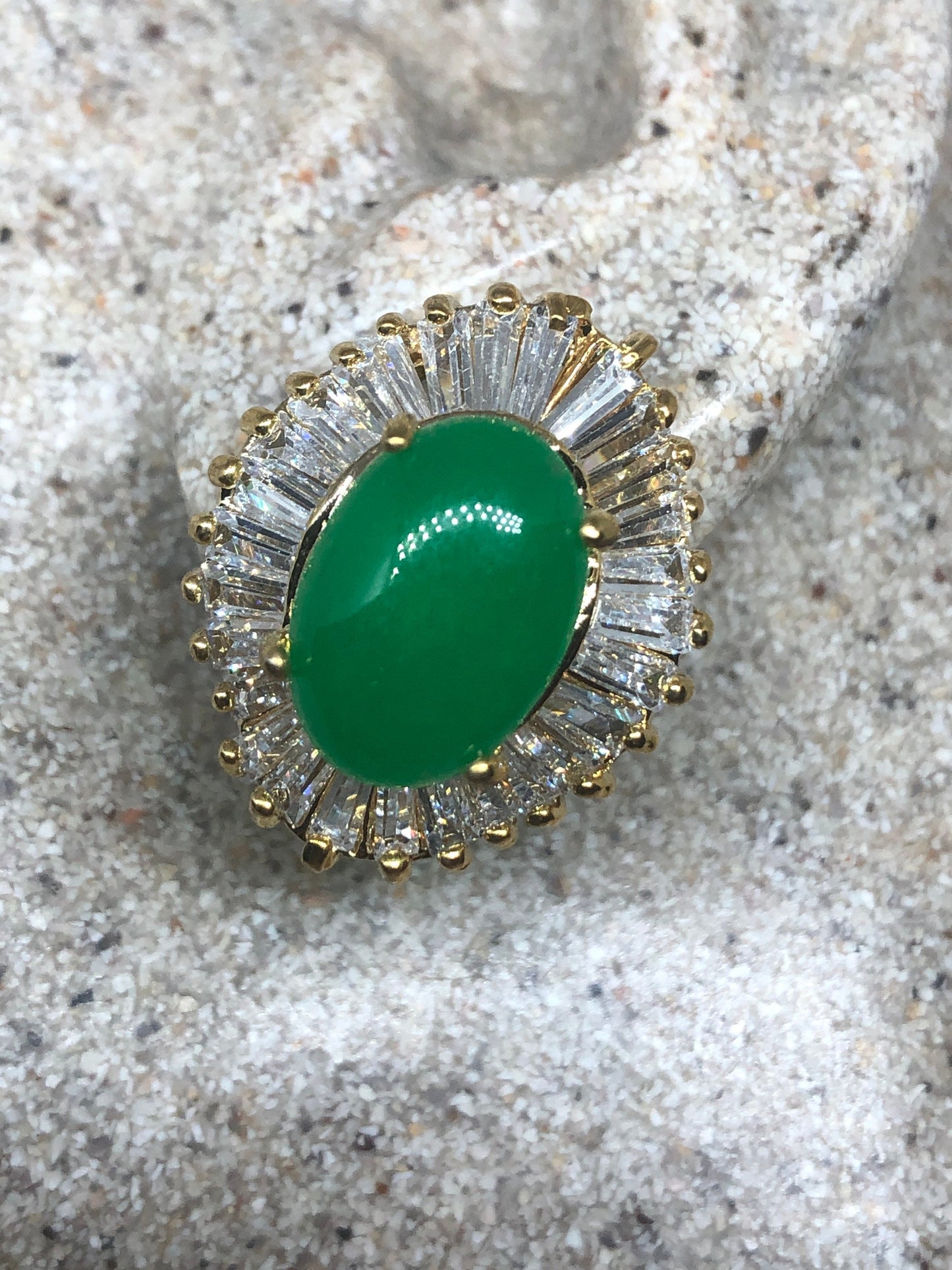 Vintage Fun Green Jade Gemstone Gold Rhodium Bronze Stud Earrings