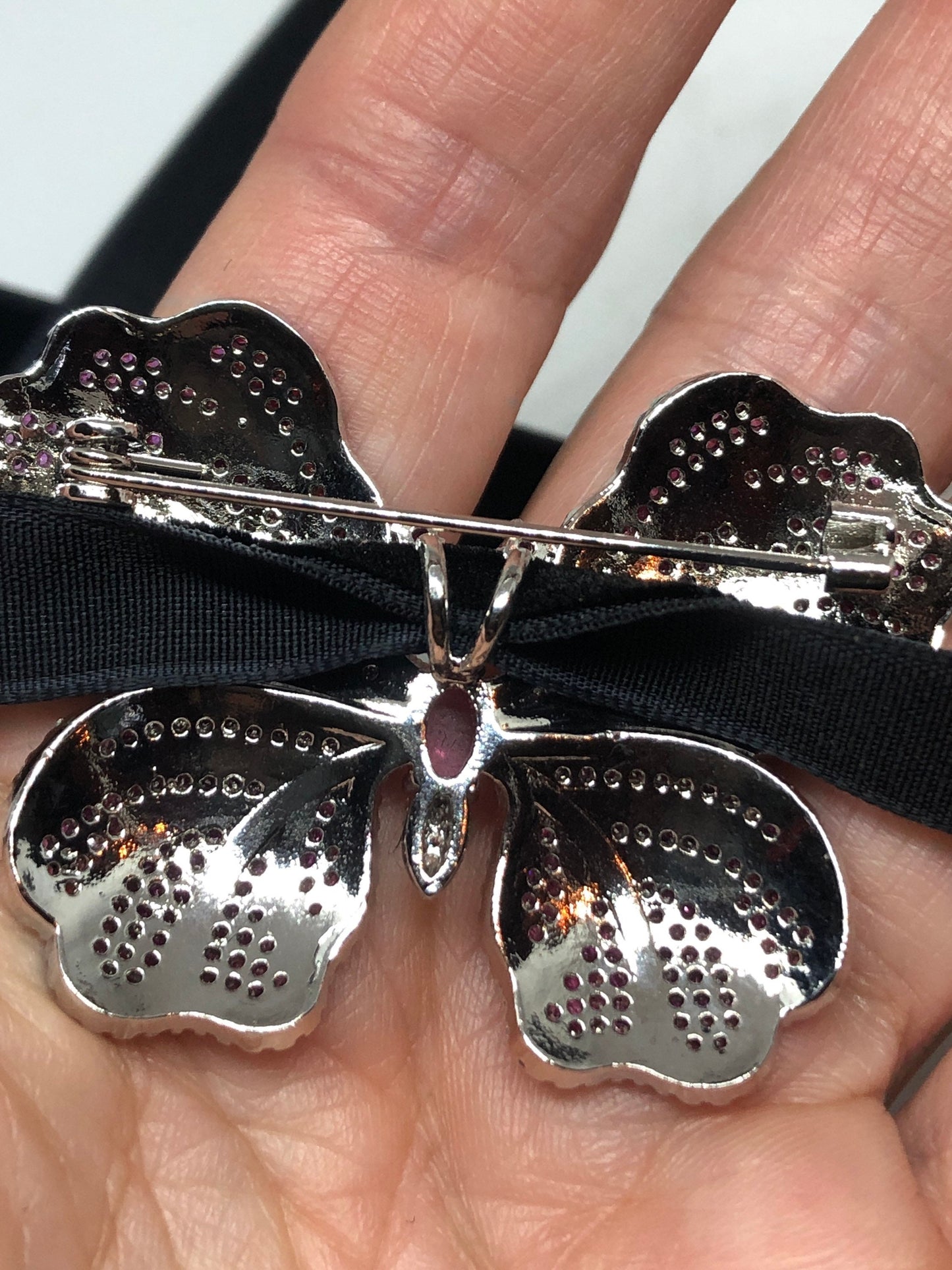 Vintage Red Crystal Gothic Styled Silver Finished Butterfly Choker Necklace Broach Pin