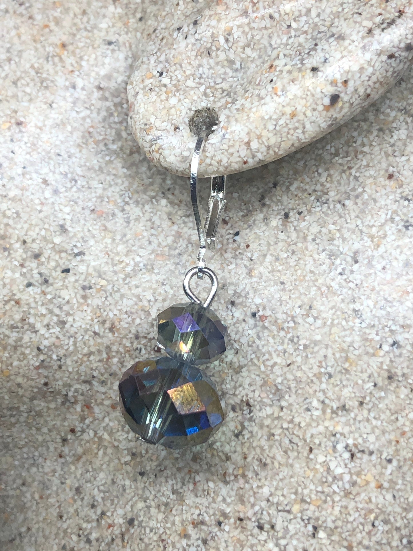 Antique Crystal Sterling Silver Lever Back Dangle Earrings