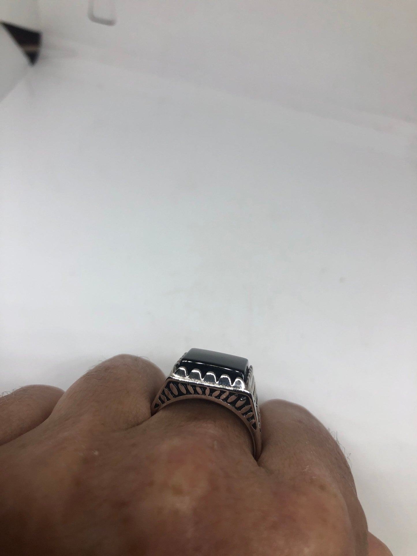 Vintage Deco 925 Sterling Silver Genuine Black Onyx Mens Ring