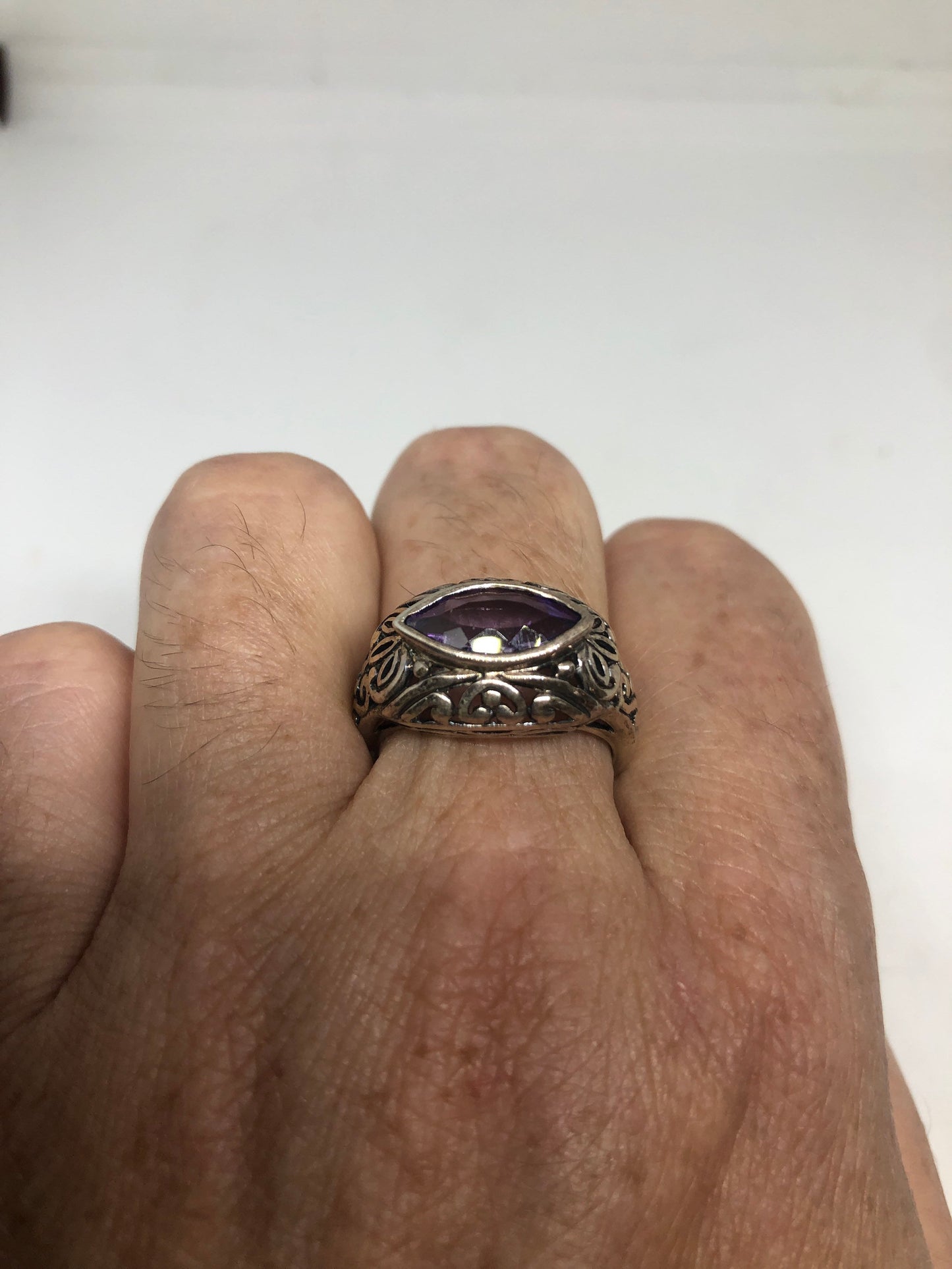 Vintage Purple Amethyst Ring 925 Sterling Silver Gothic Size 8