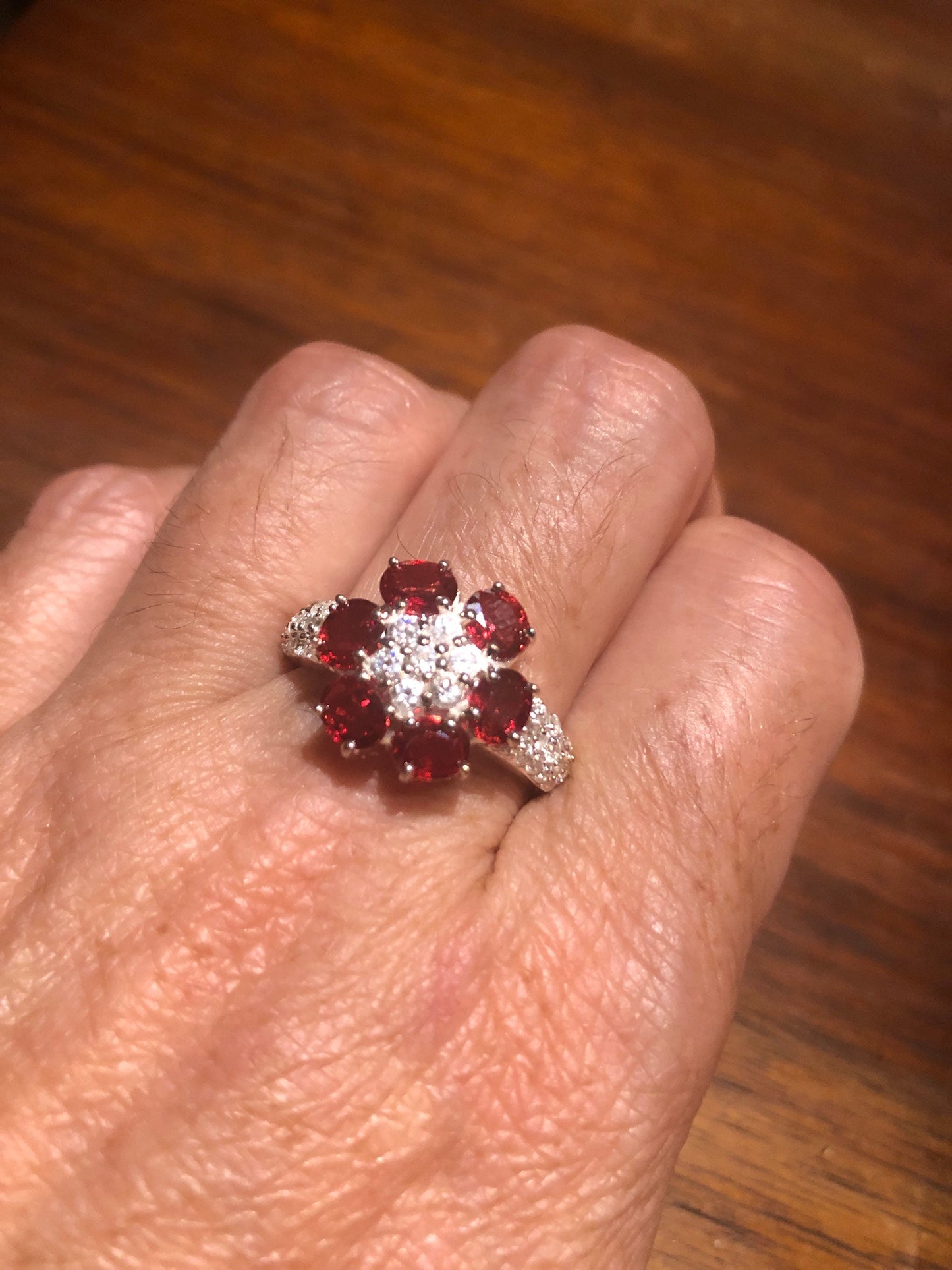 Vintage Red Garnet CZ Ring 925 Sterling Silver Cocktail Statement