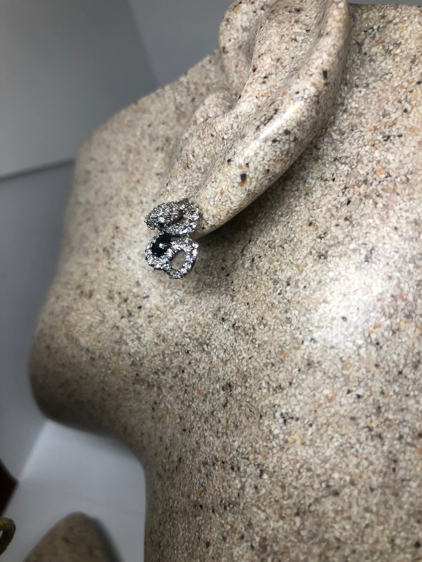 Vintage 925 Sterling Silver Crystal Stud Snake Earrings