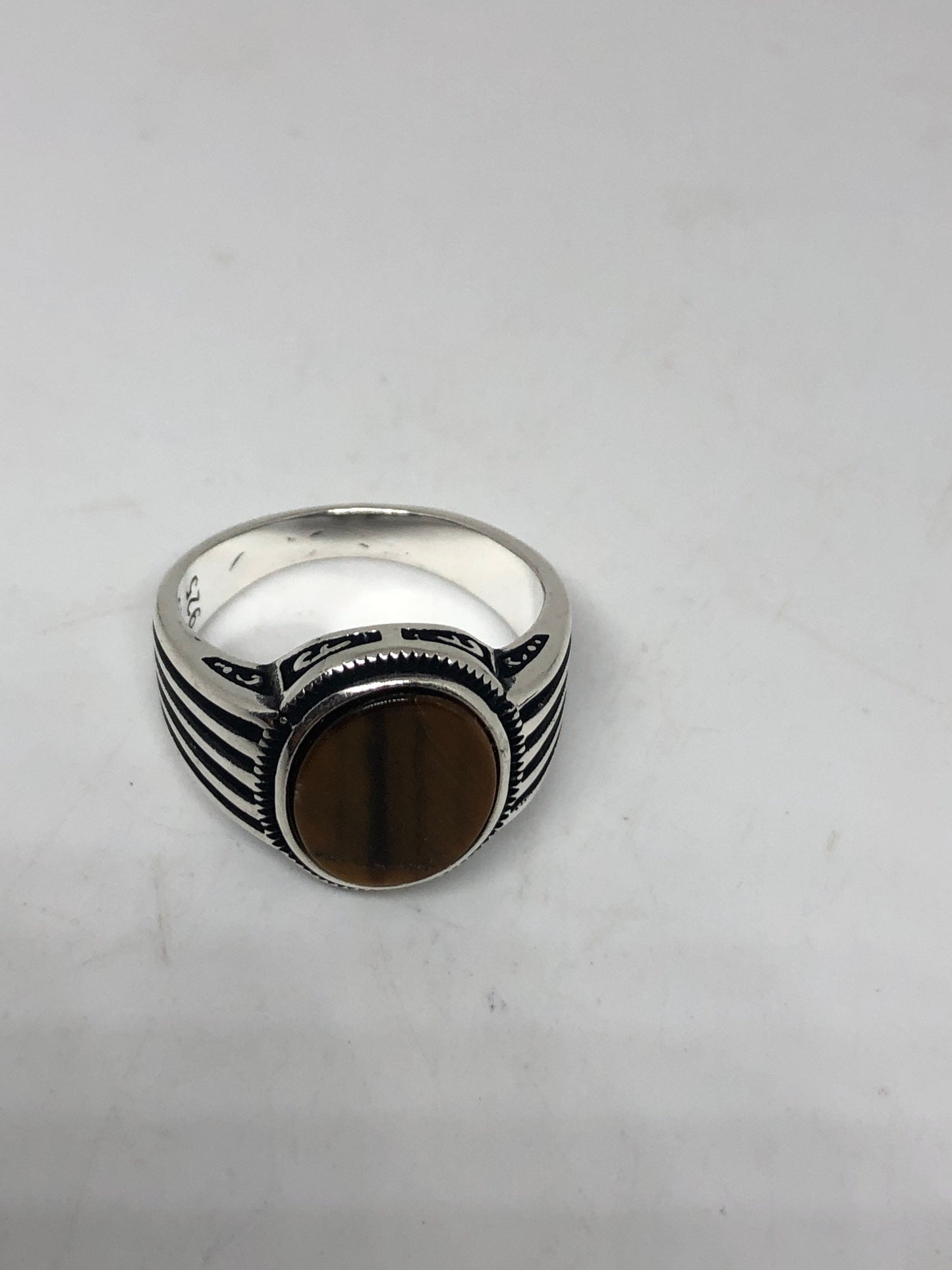 Vintage 1970 Gothic Sterling silver Genuine Tigers Eye Mens Ring