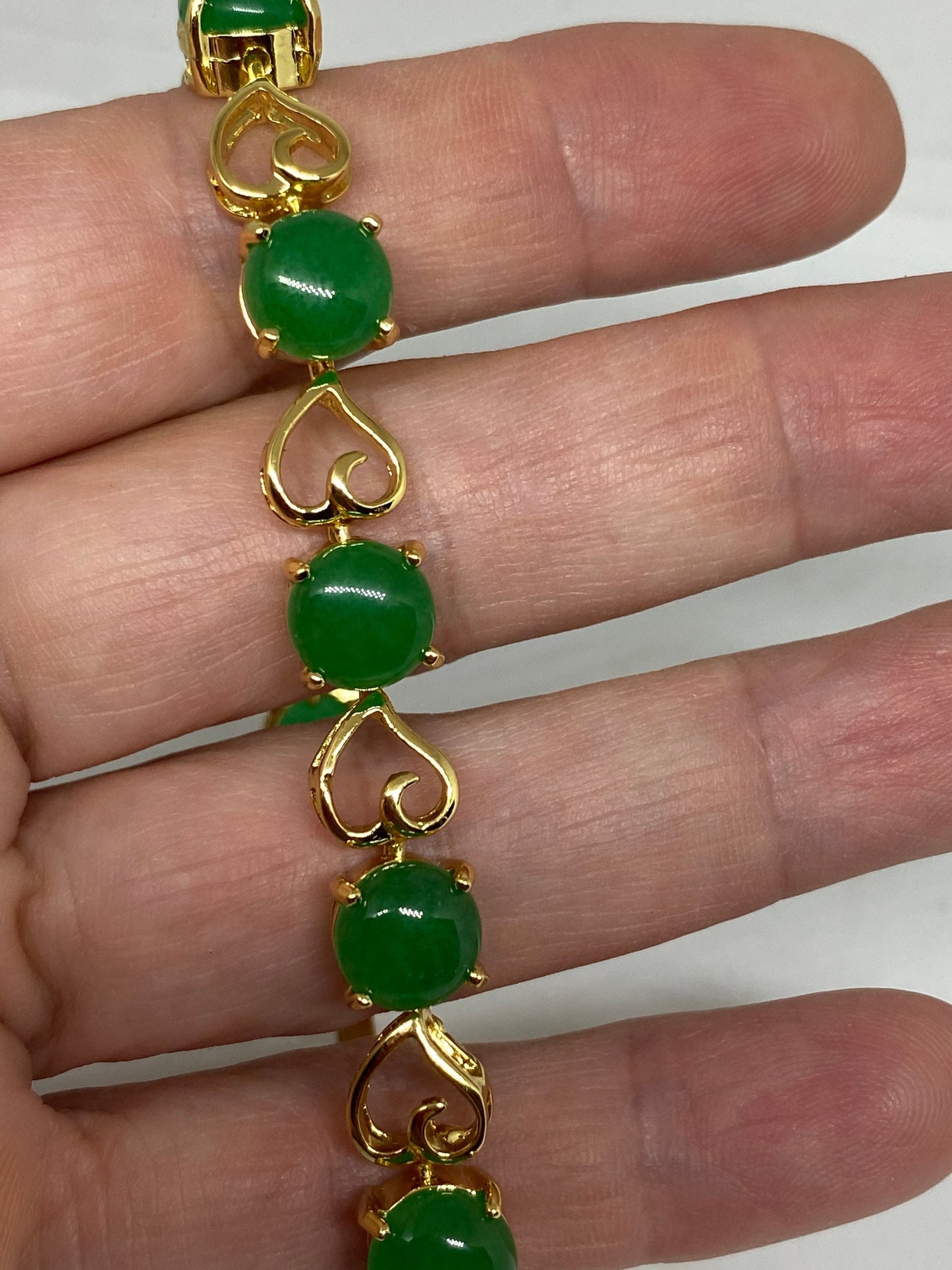 Vintage Green Jade Bracelet Golden White Bronze