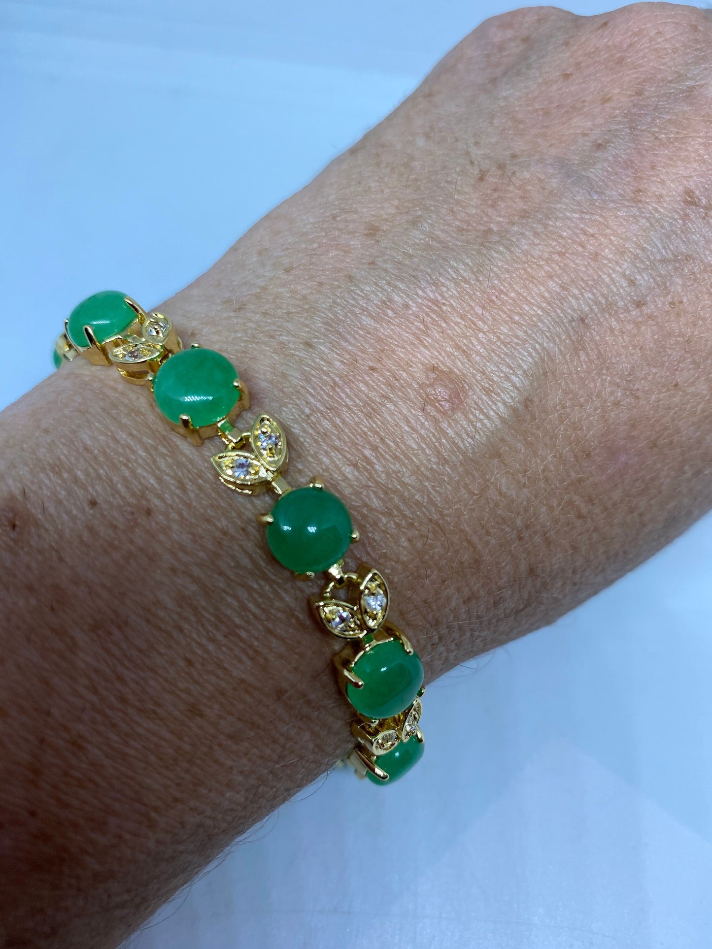 Vintage Green Jade Bracelet Golden White Bronze