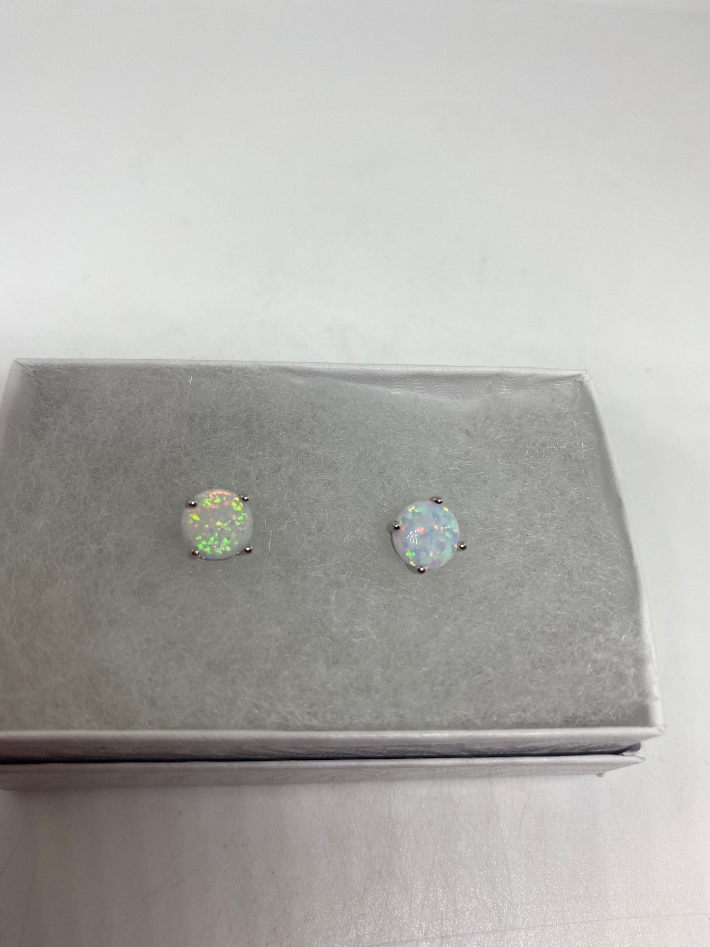 Vintage White Opal Earrings 925 Sterling Silver Stud Button