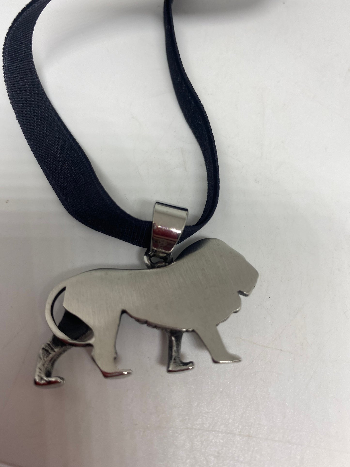 Vintage Handmade Silver Stainless Steel Gothic Lion Pendant Necklace