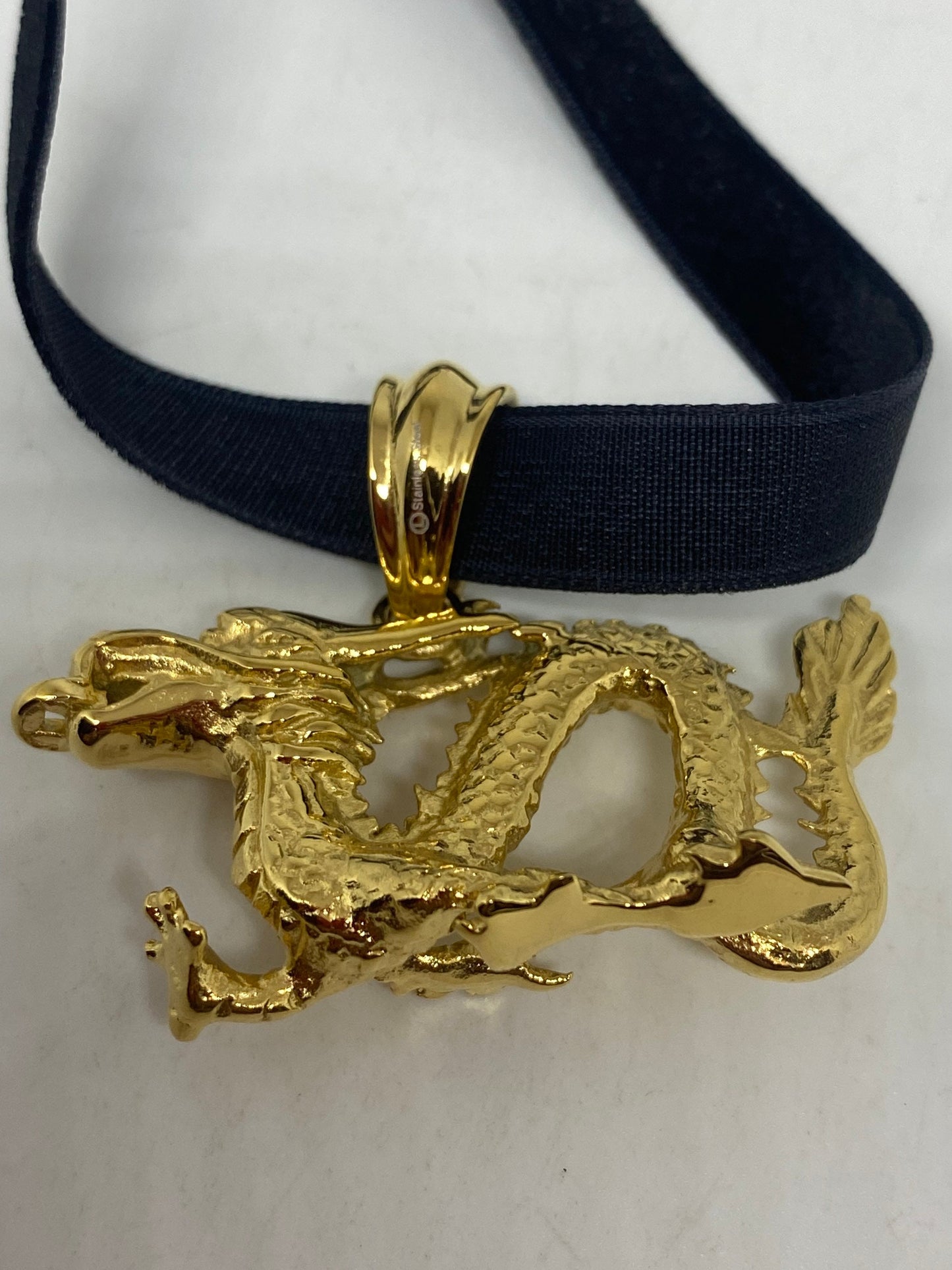 Vintage Golden Stainless Steel Gothic Celtic Dragon Pendant Necklace