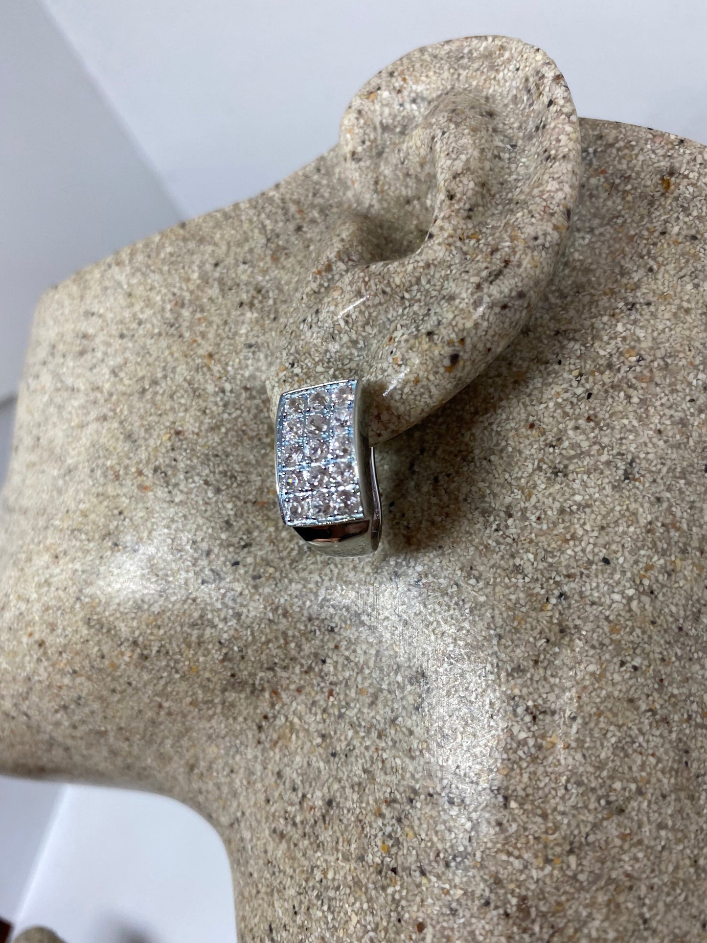 Vintage White Sapphire Earrings 925 Sterling Silver buttons