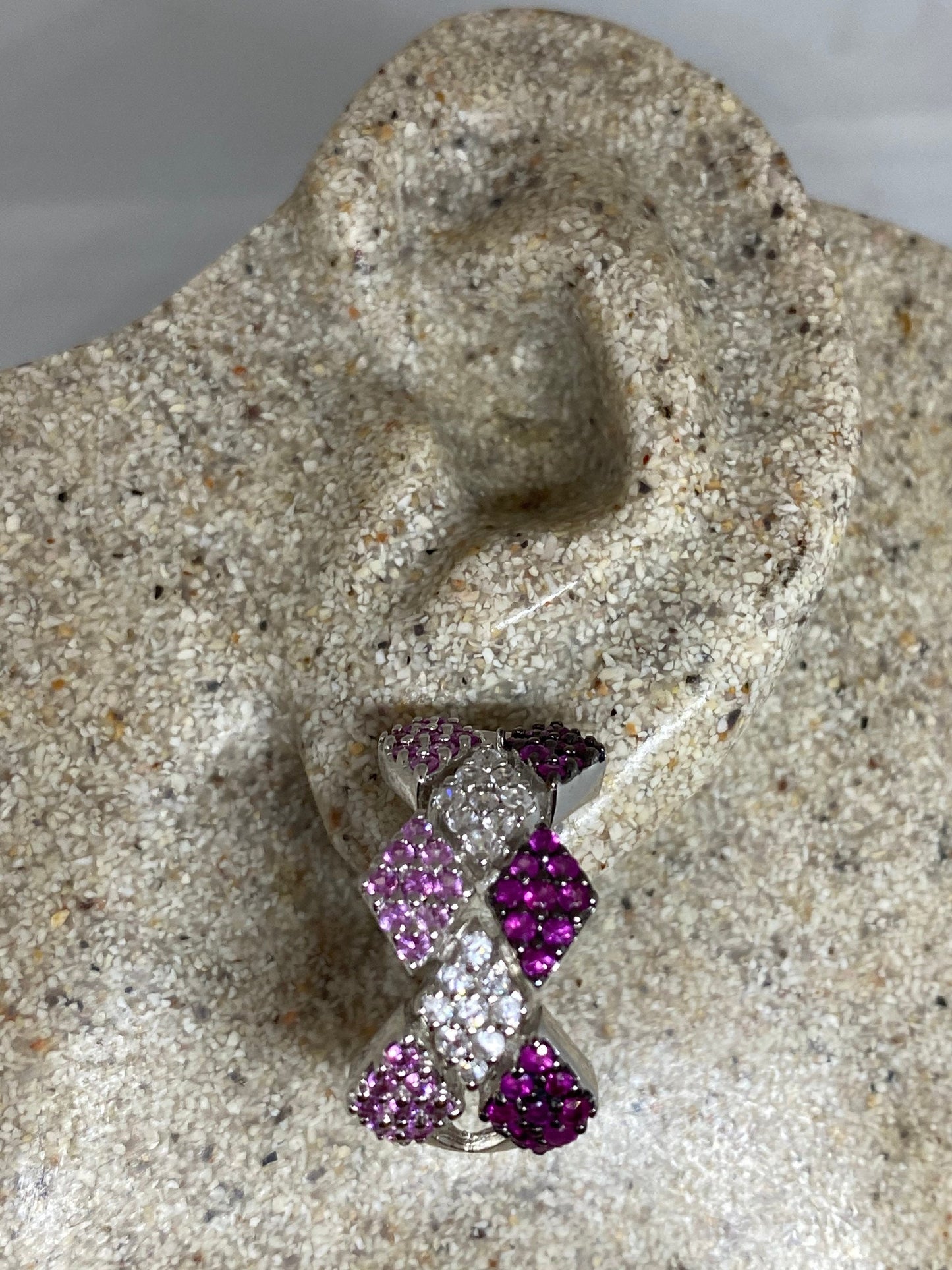 Vintage Handmade Sterling Silver White Sapphire Pink Tourmaline Gemstone Chandelier Earrings