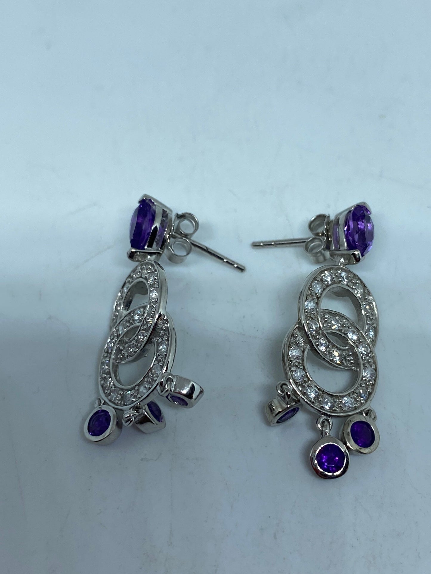 Vintage Amethyst Earrings 925 Sterling Silver Dangle