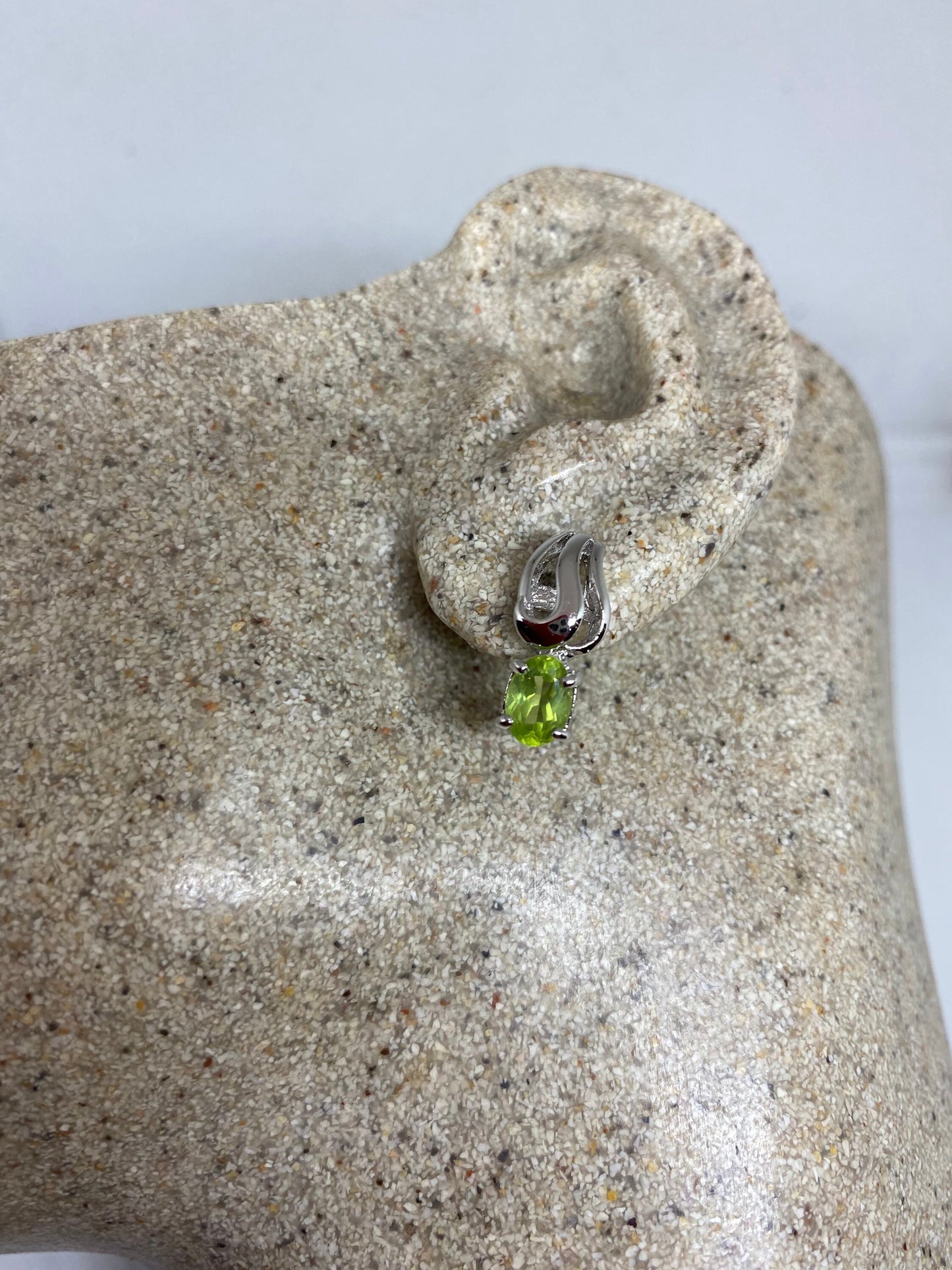 Vintage Handmade Sterling Silver Genuine Green Peridot post button Earrings