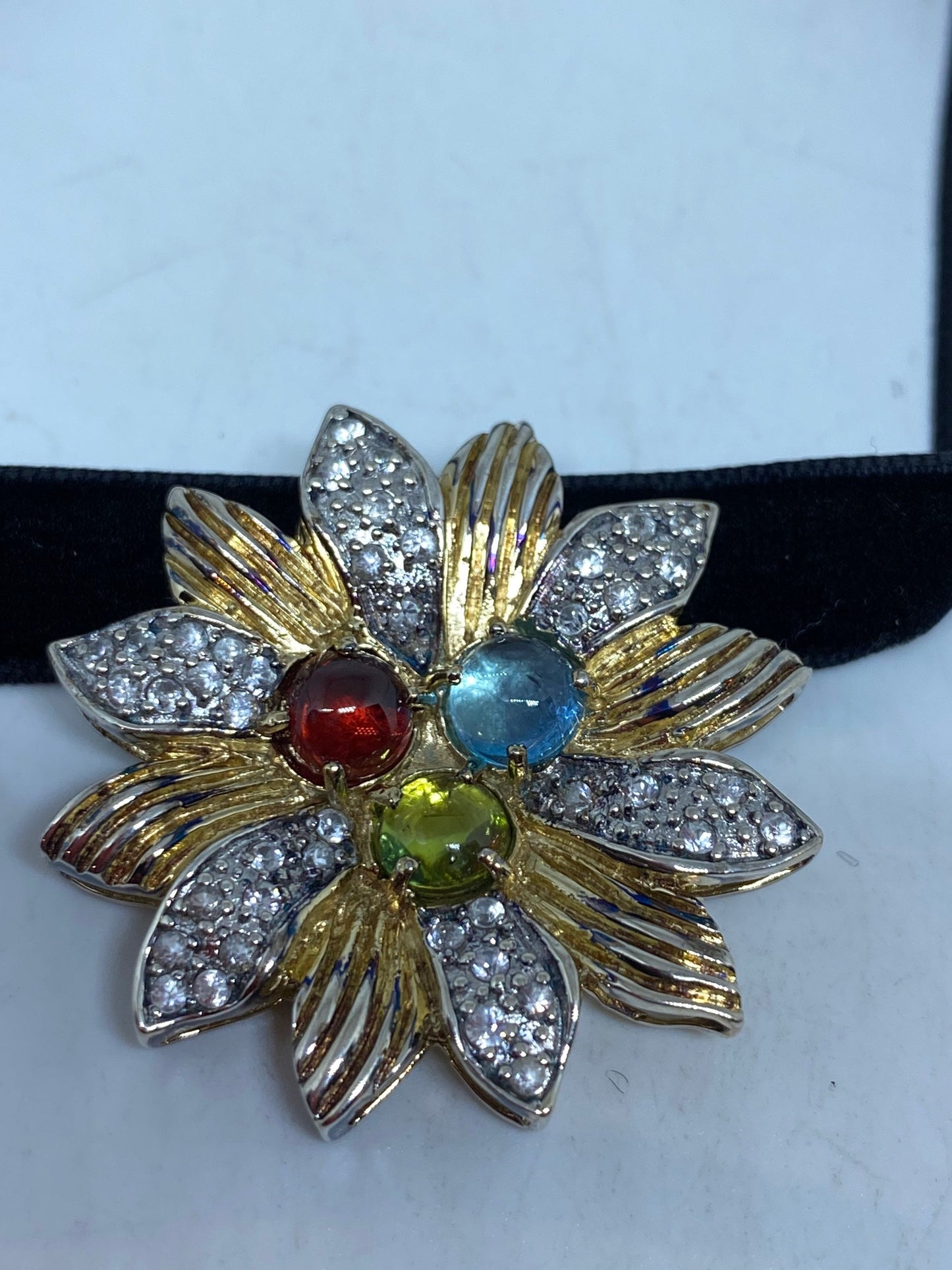 Vintage Handmade 925 Sterling Silver Genuine Garnet, Mixed Gemstone and Citrine Antique Pendant Necklace