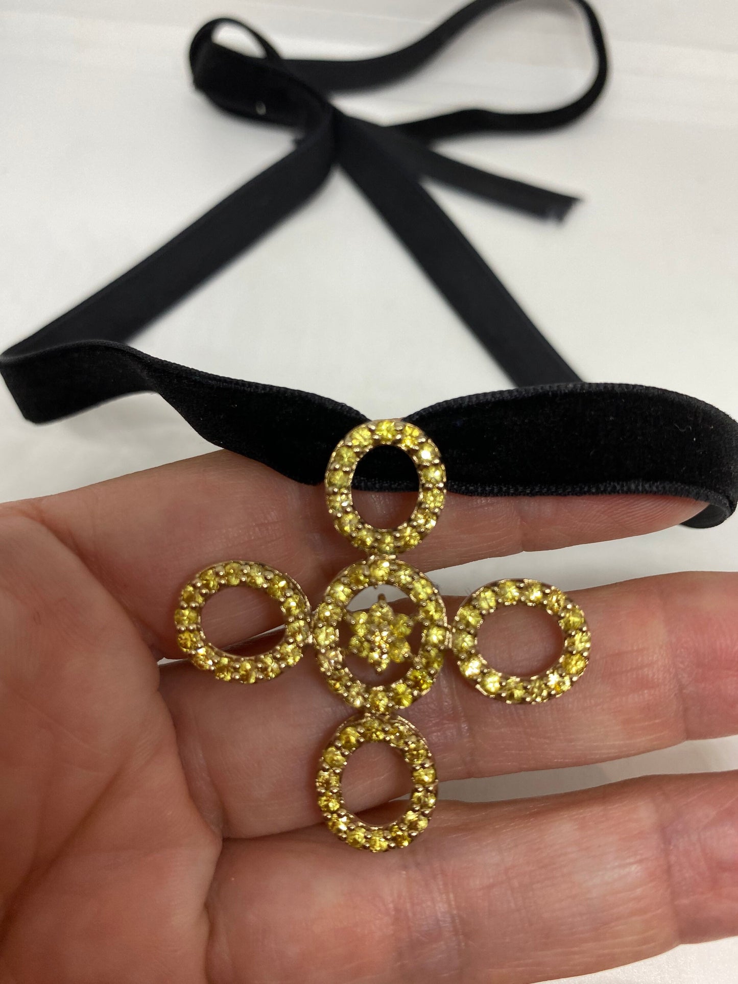 Vintage Handmade Sterling Silver Golden Lemon Citrine Cross Choker Pendant