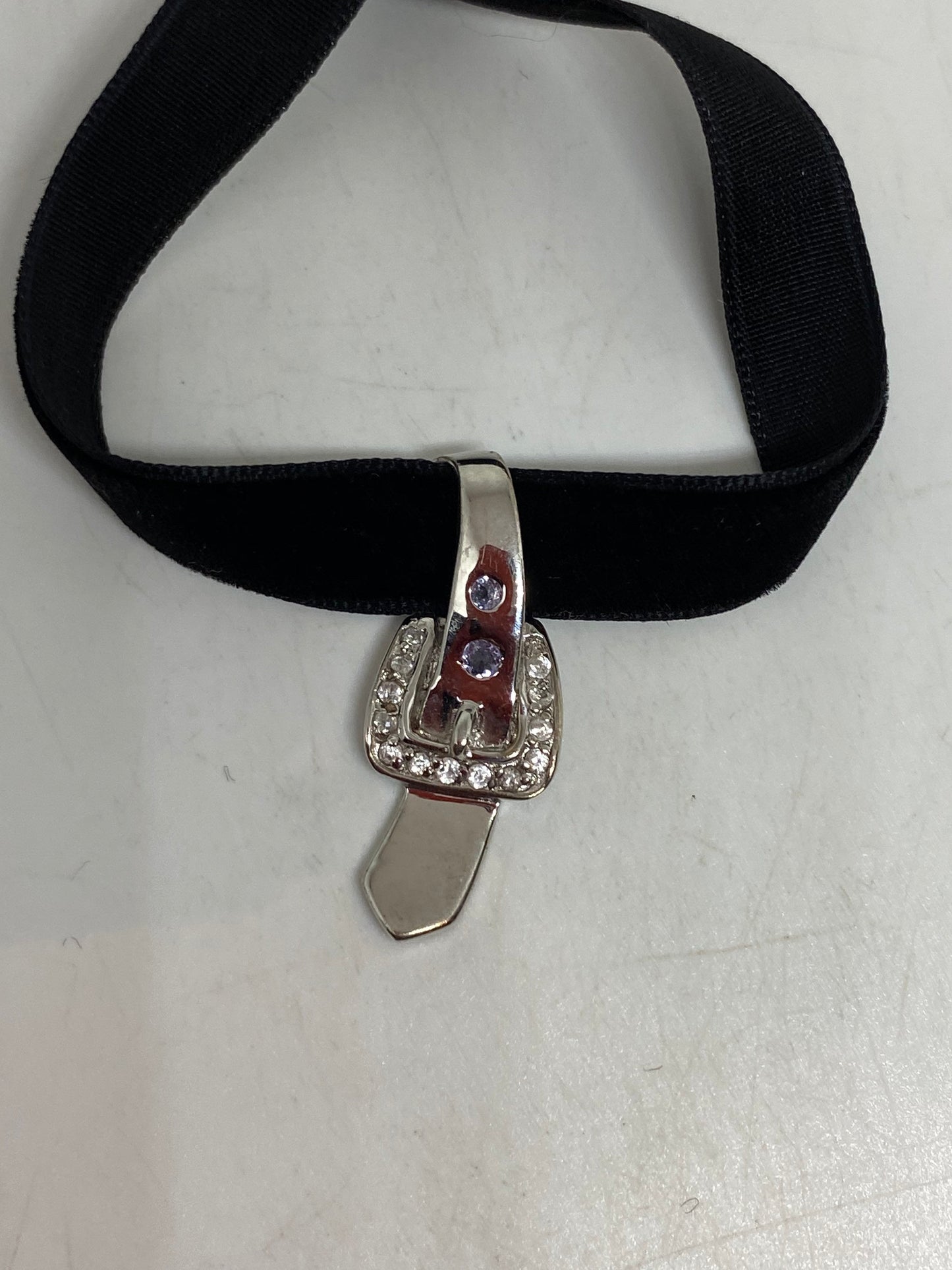 Vintage Wishbone 925 Sterling Silver White Sapphire and tanzanite Choker Necklace