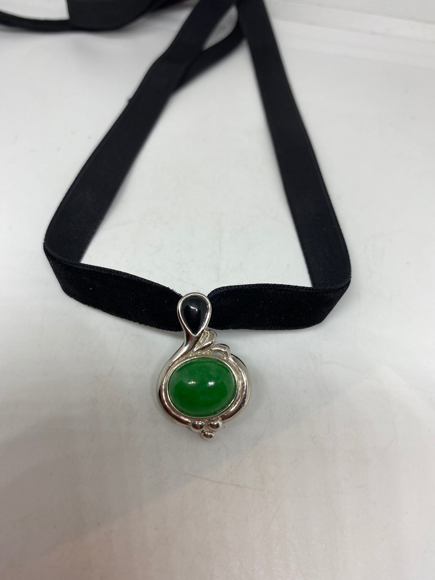 Vintage Handmade Jade 925 Sterling Silver Droplet Pendant