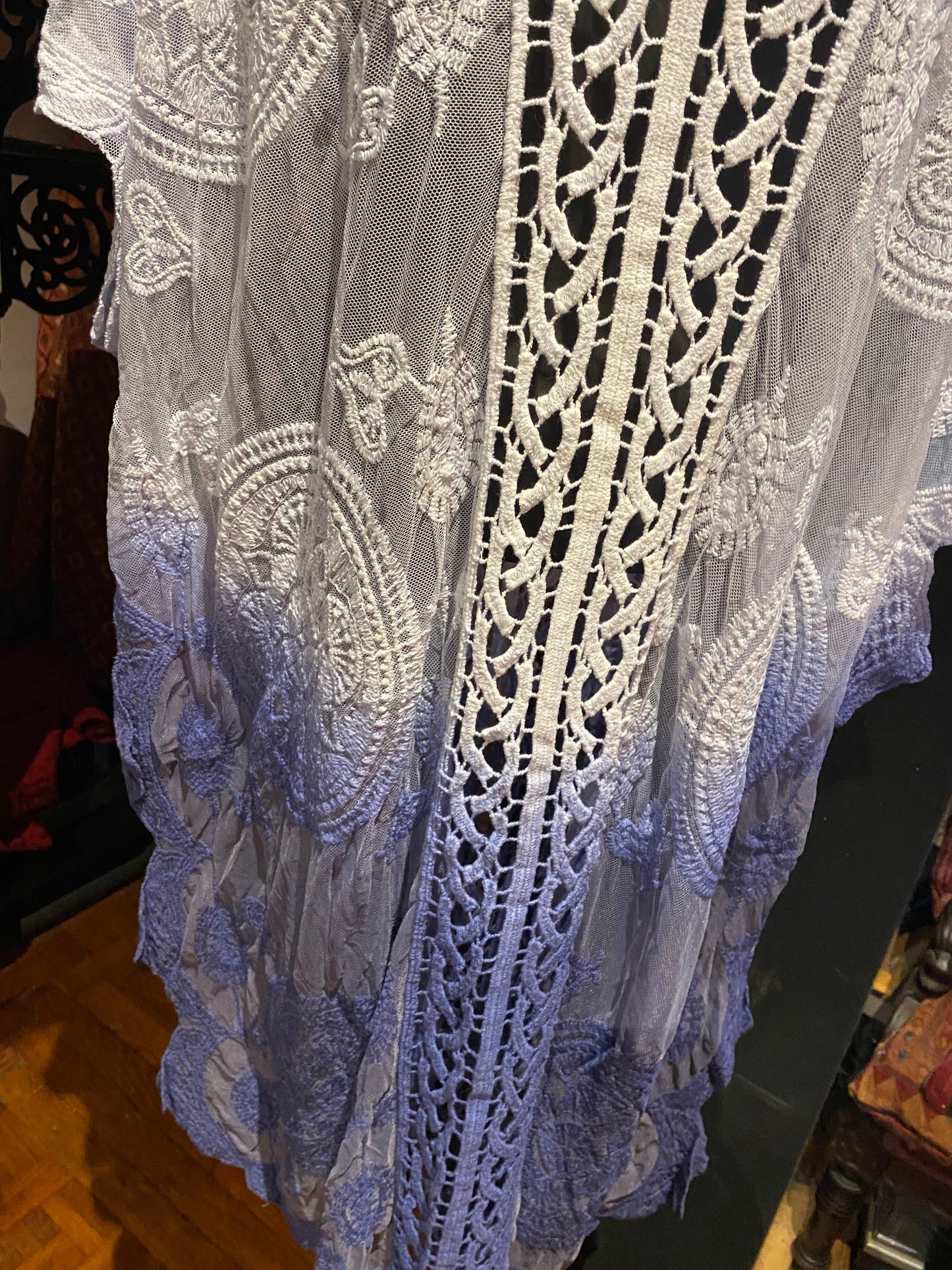 Vintage Style Blue ivory Embroidered kimono Poncho