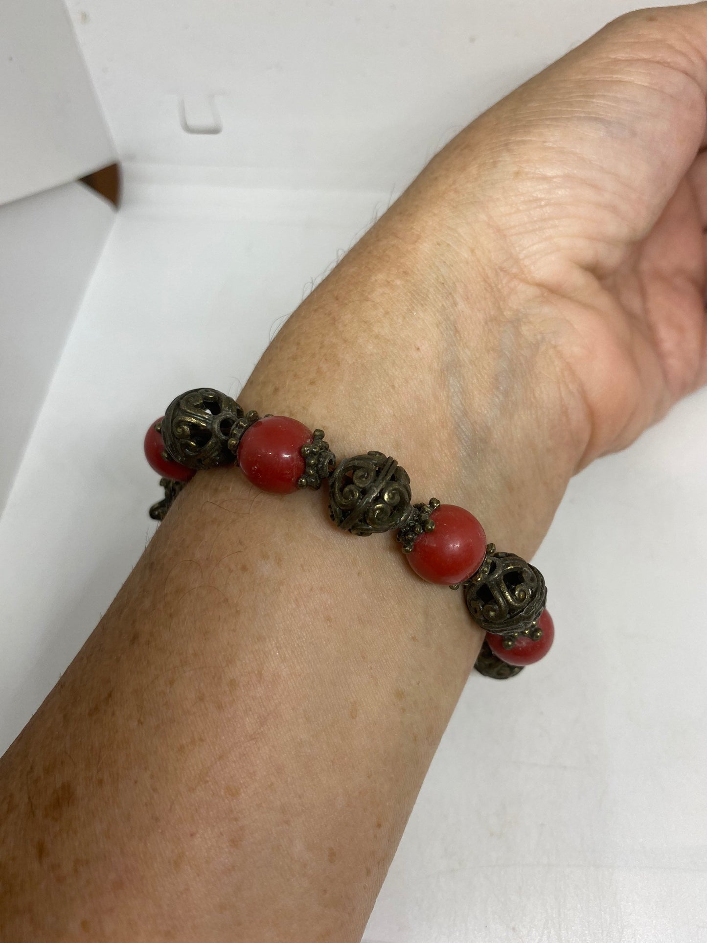 Vintage Red Buddha Bronze Antique Stretch Bracelet