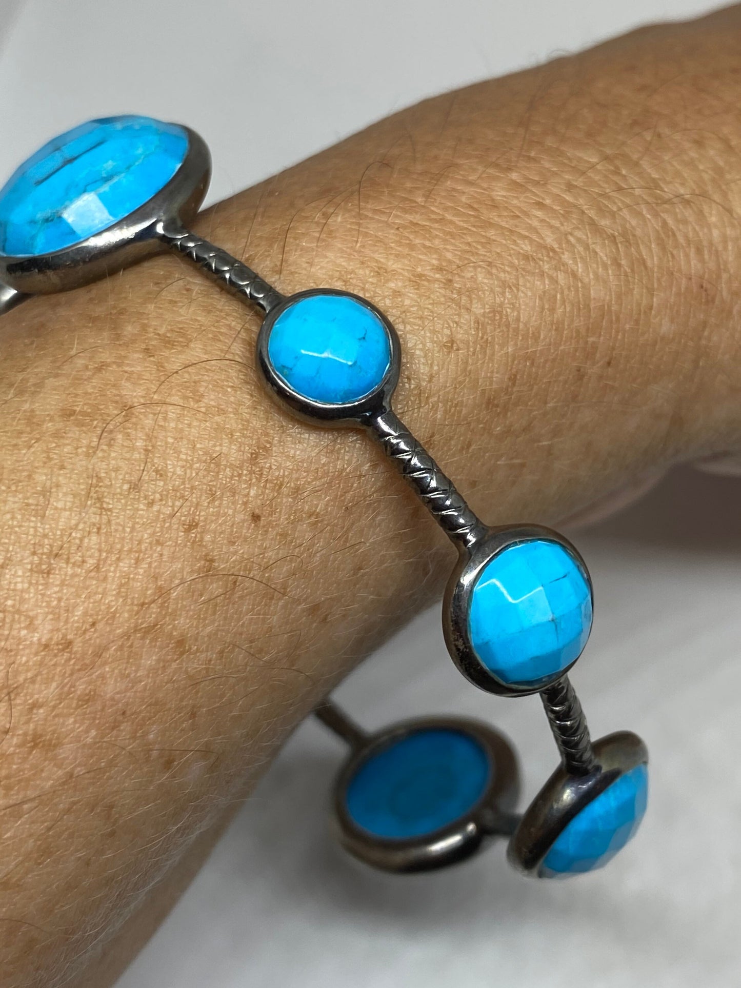 Vintage Turquoise 925 Sterling Silver Deco Bangle Bracelet