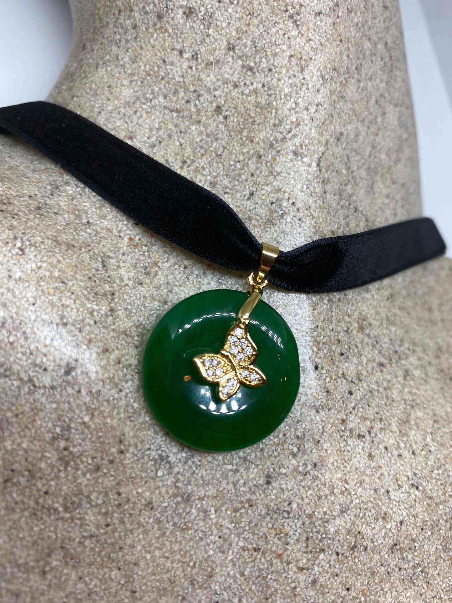 Vinate Green Jade Gold Finish Butterfy Necklace