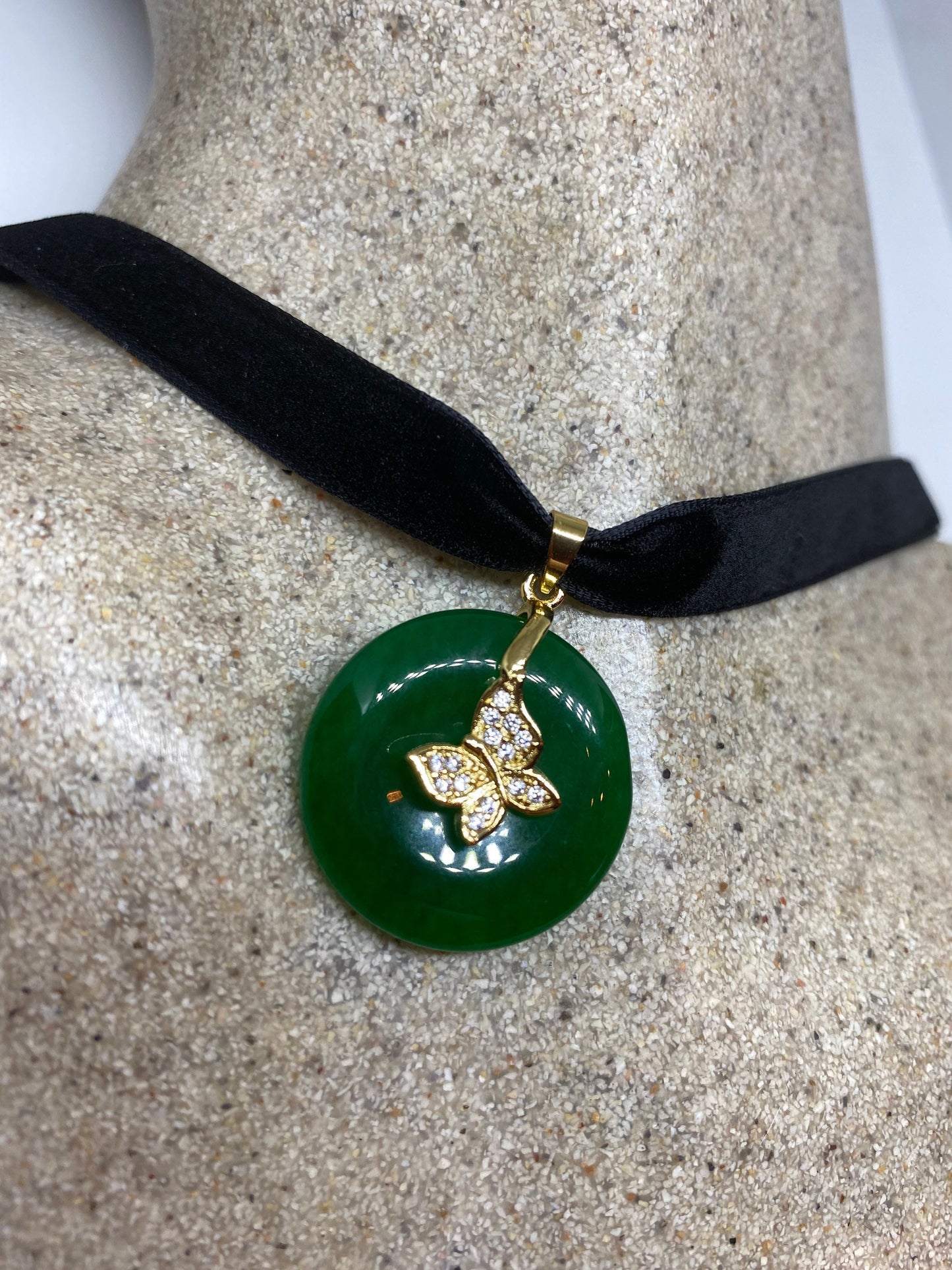 Vinate Green Jade Gold Finish Butterfy Necklace
