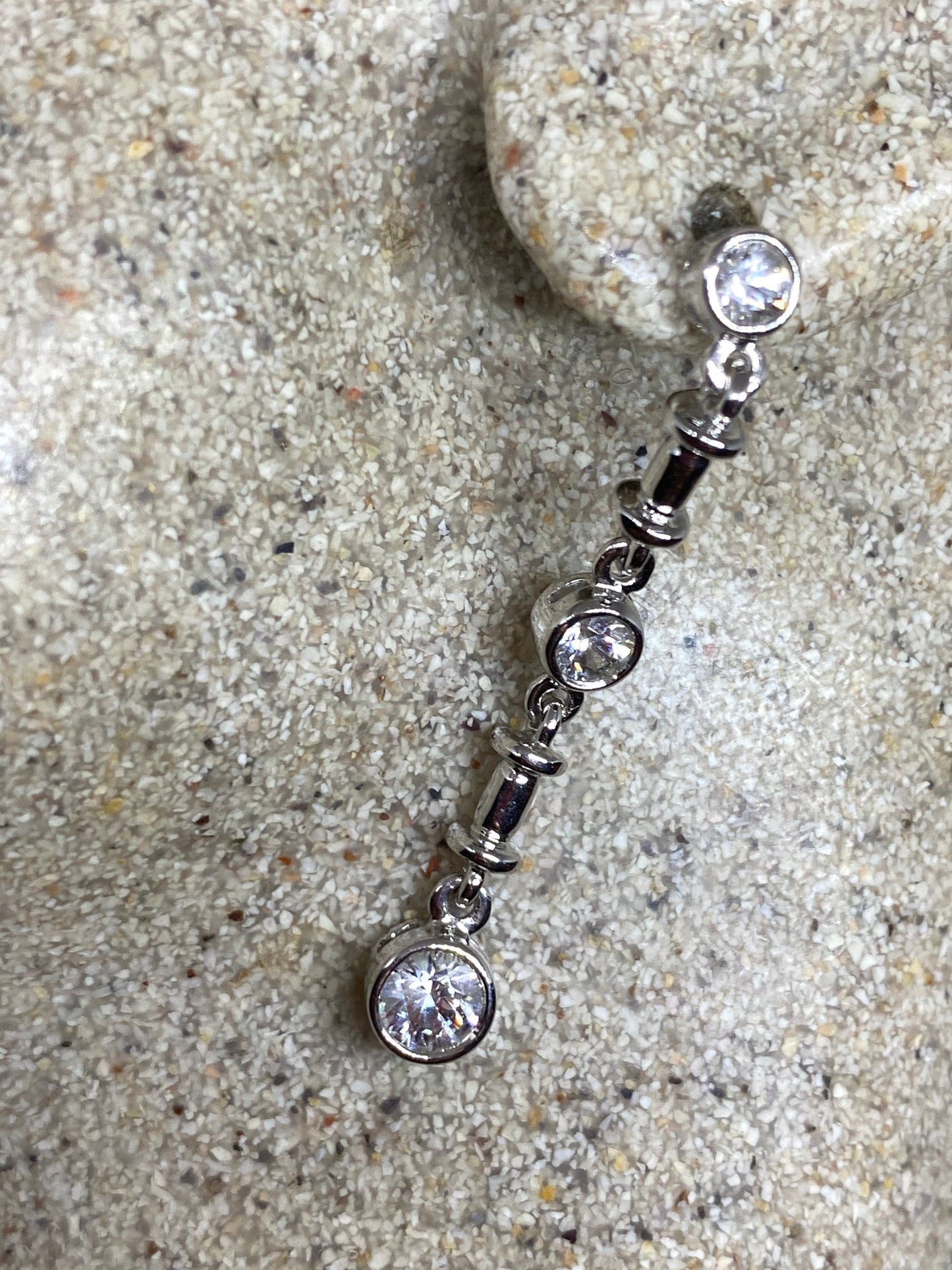 Vintage Handmade Sterling Silver diamond look White Sapphire Gemstone drop Earrings