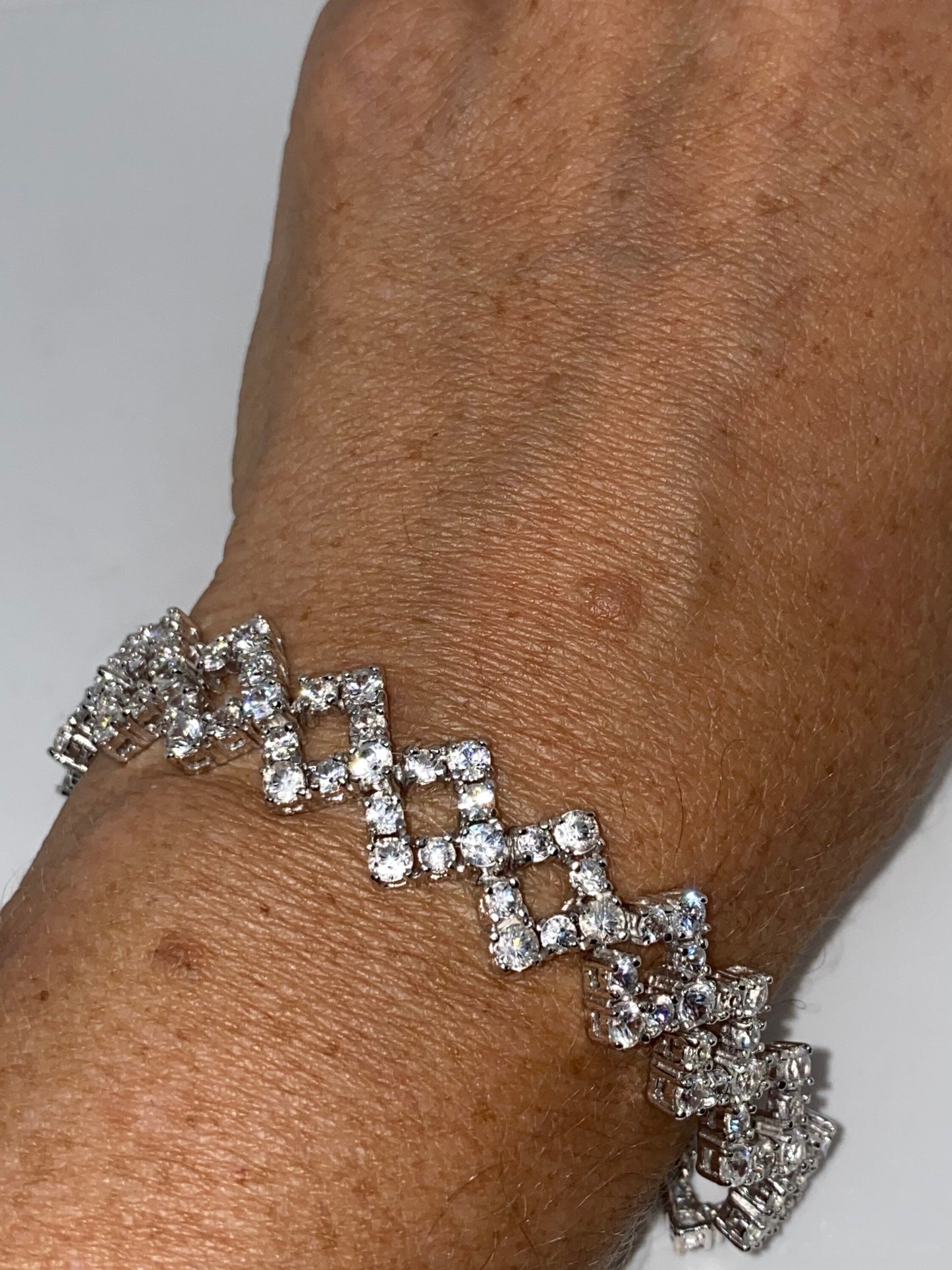 Vintage White Sapphires 925 Sterling Silver Tennis Bracelet