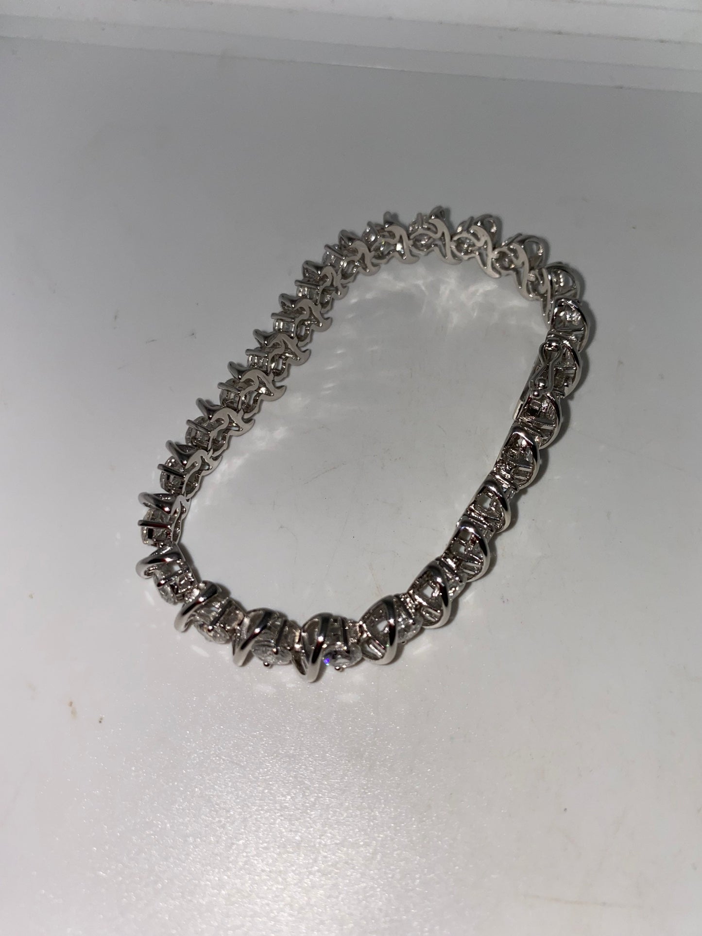 Vintage White Sapphires 925 Sterling Silver Tennis Bracelet
