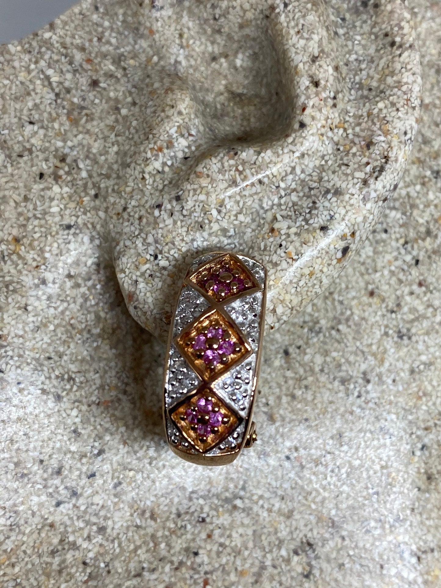Vintage Handmade Golden Sterling Silver Deep Pink Ruby Earrings
