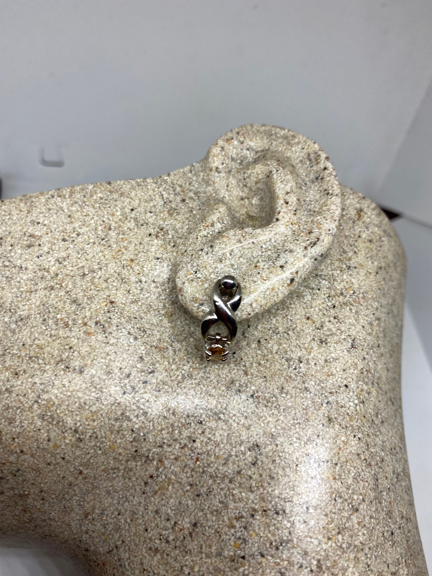 Vintage Citrine Earrings 925 Sterling Silver Deco Button Studs